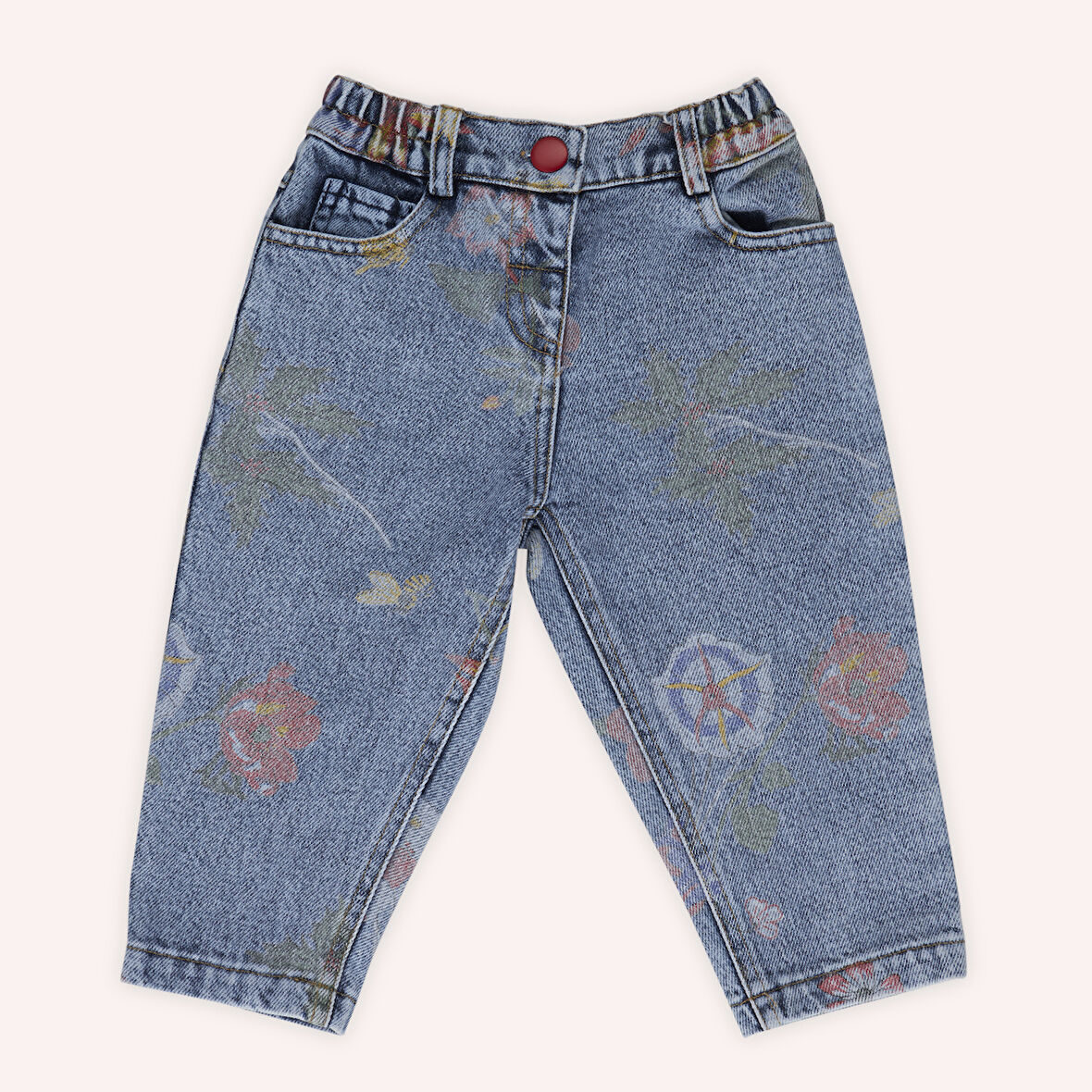Kız Çocuk Desenli Denim Pantolon Mavi