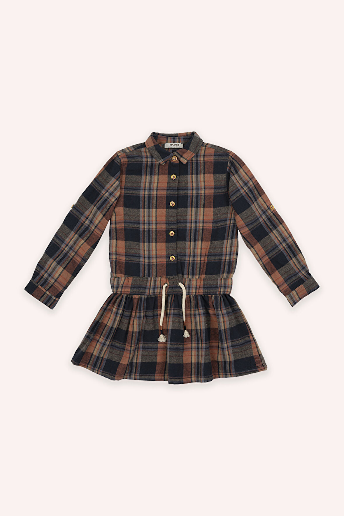 Kız Çocuk Ekose Desenli Elbise Lacivert