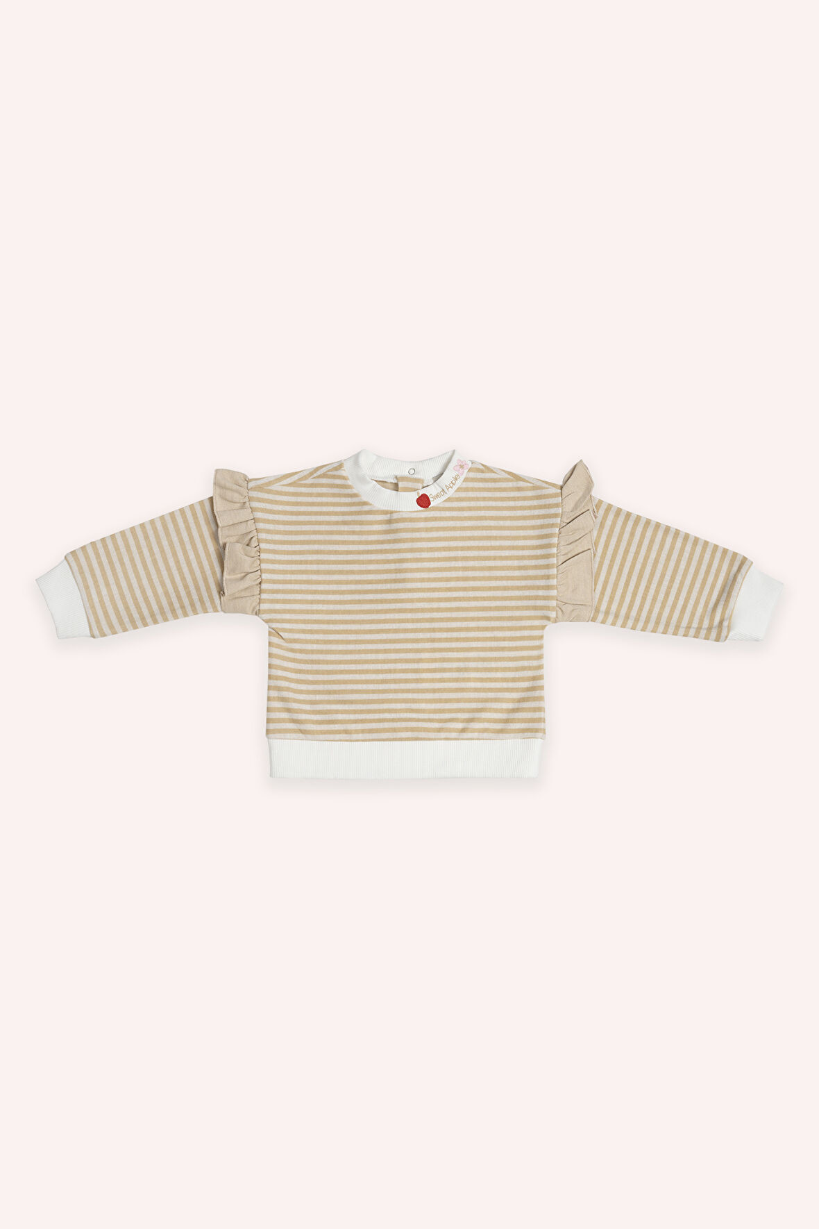 Kız Çocuk Çizgi Desenli Sweatshirt Bej