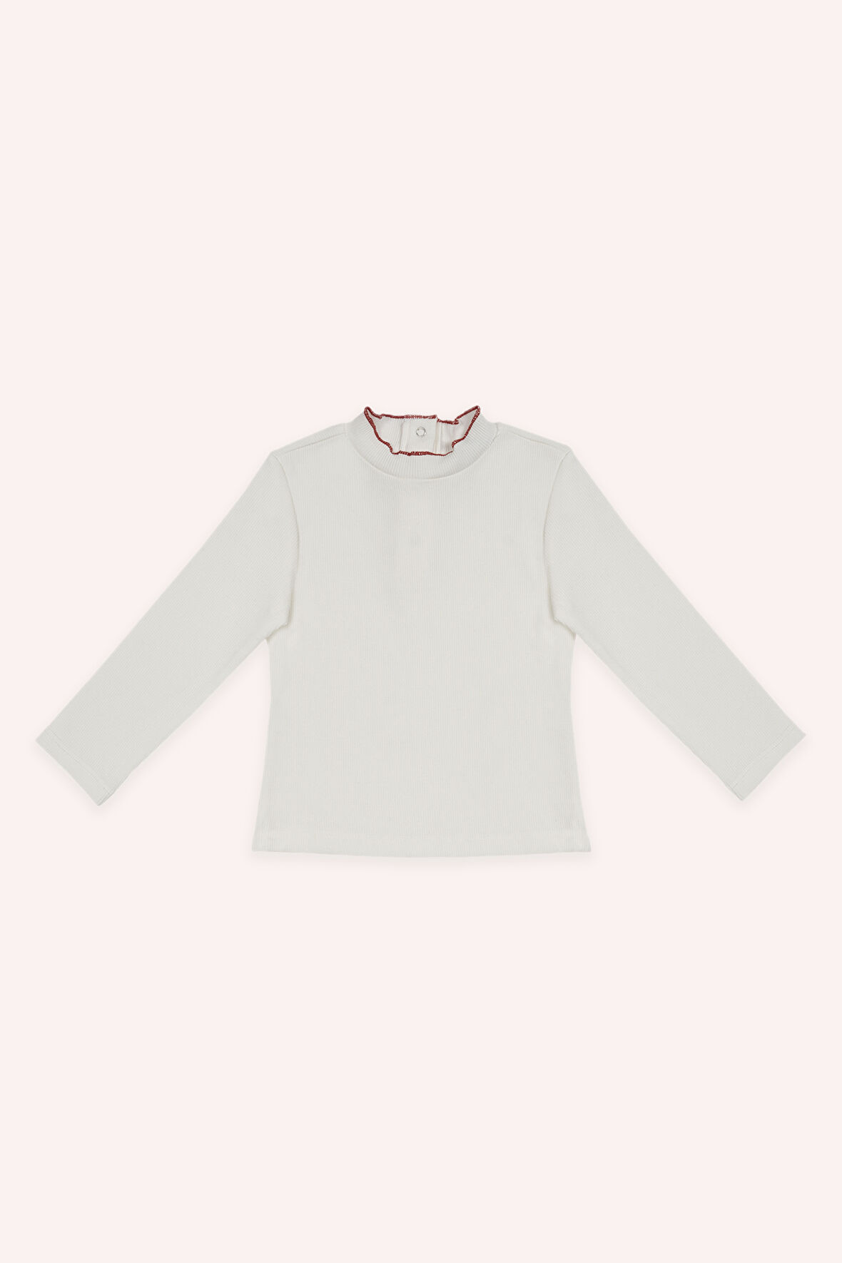 Kız Çocuk Yakası Dikiş Detaylı T-Shirt Ekru