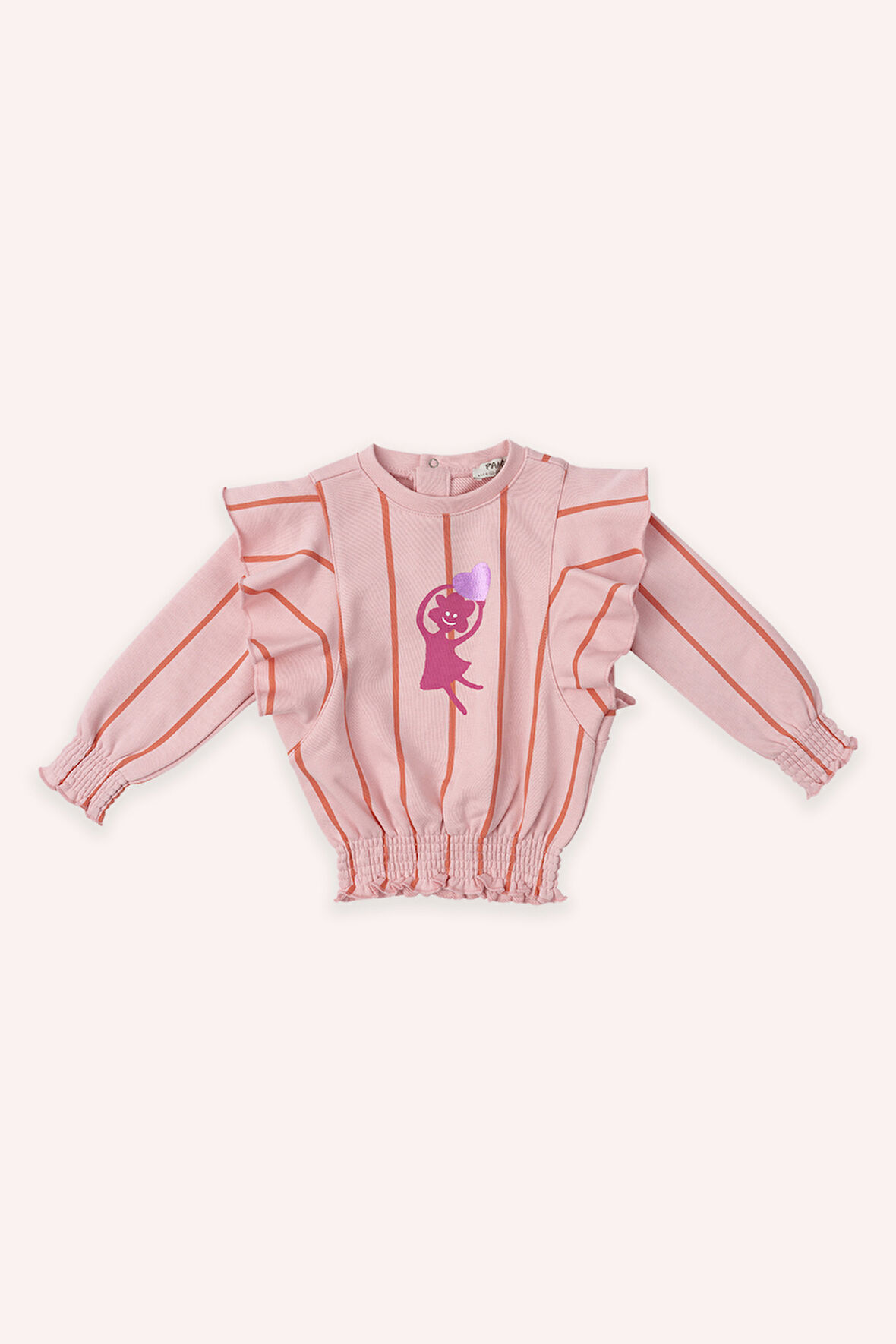 Kız Çocuk Çizgili, Fırfır Detaylı Sweatshirt Pembe