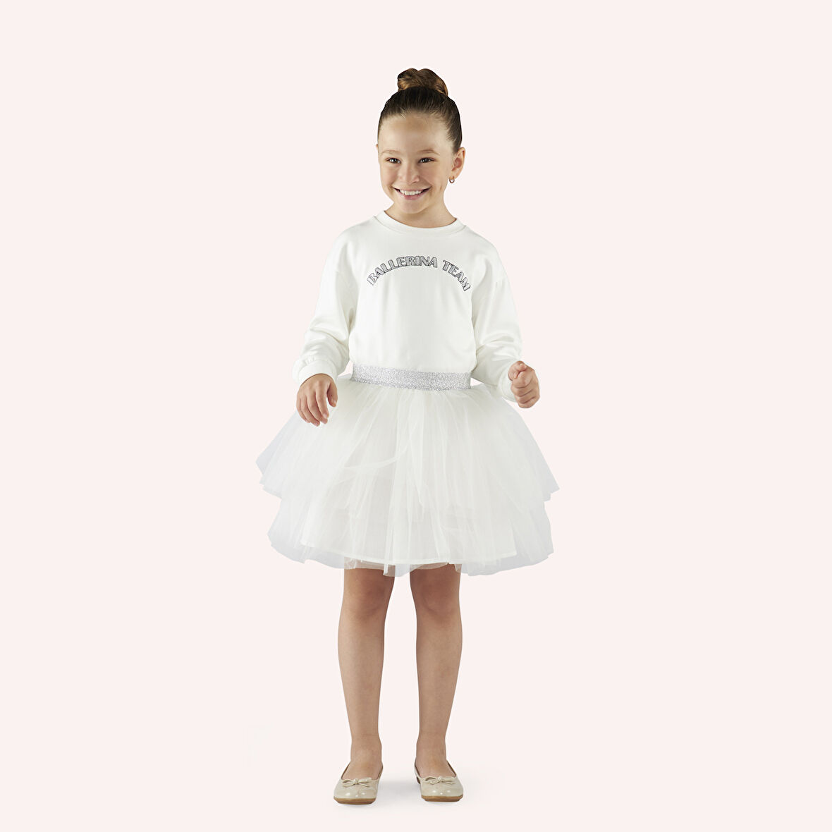 Kız Çocuk Nakış Detaylı Sweatshirt Ekru