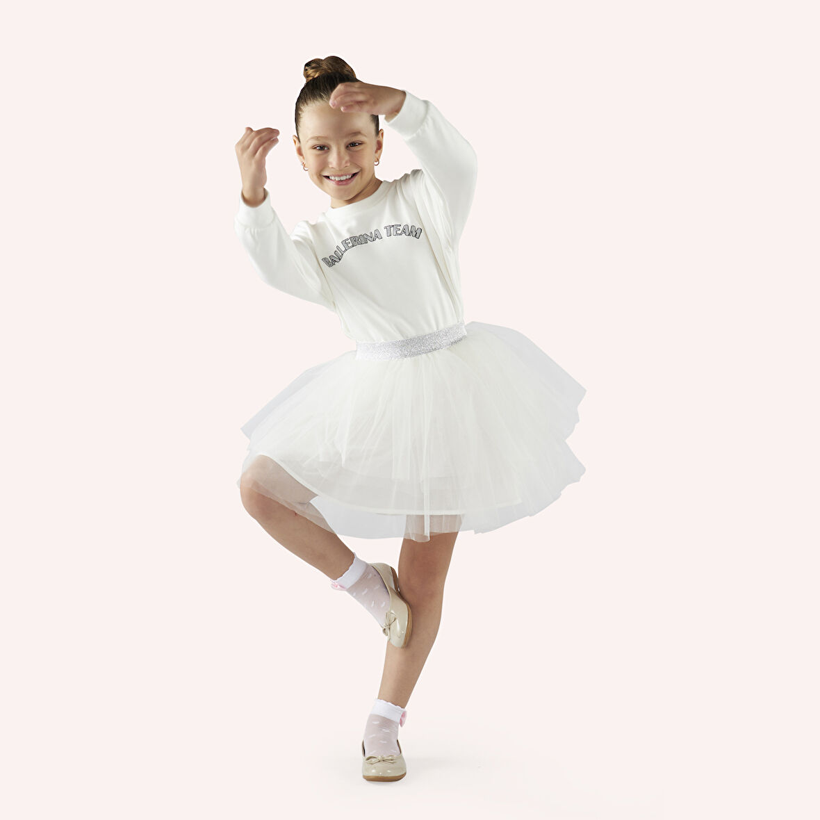 Kız Çocuk Sim Lastikli Tütü Etek Ekru