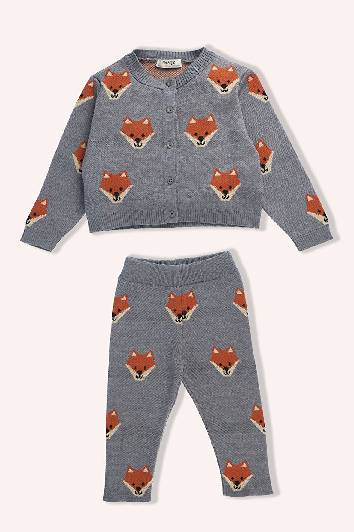 Kız Çocuk Tilki Desenli 2'li Triko Takım Gri