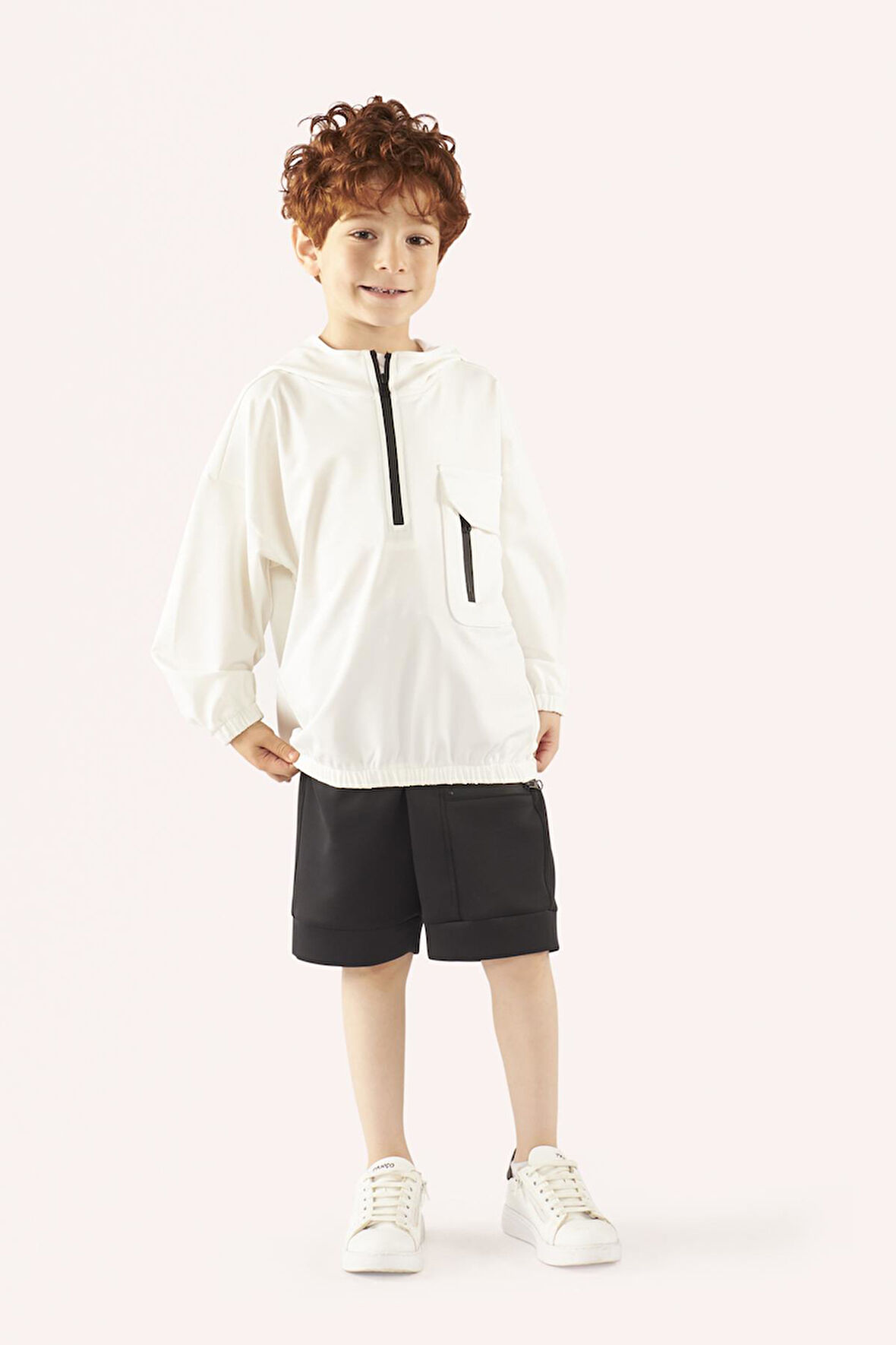 Erkek Çocuk Kapüşonlu Sweatshirt Ekru