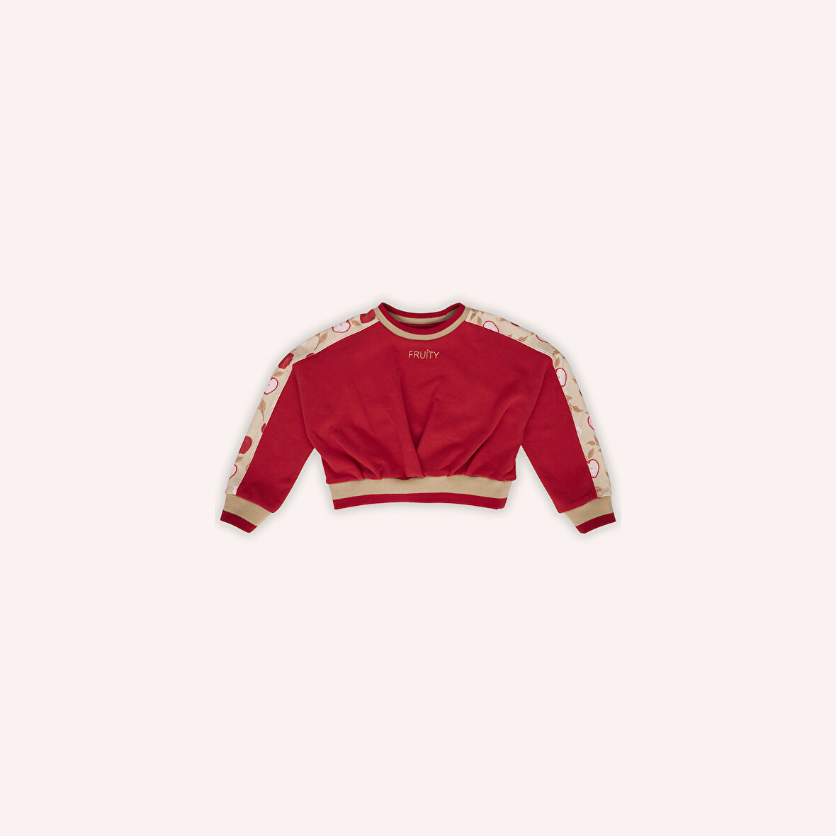 Kız Çocuk Kolları Parça Detaylı Sweatshirt Kırmızı