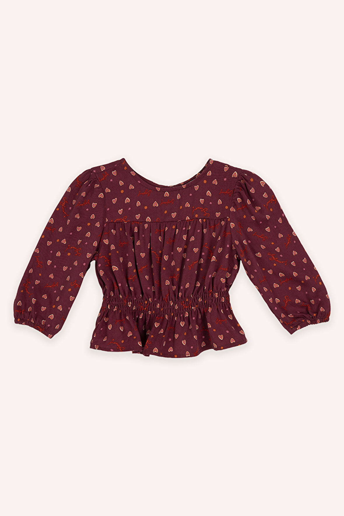 Kız Çocuk Kalp Desenli Bluz Bordo