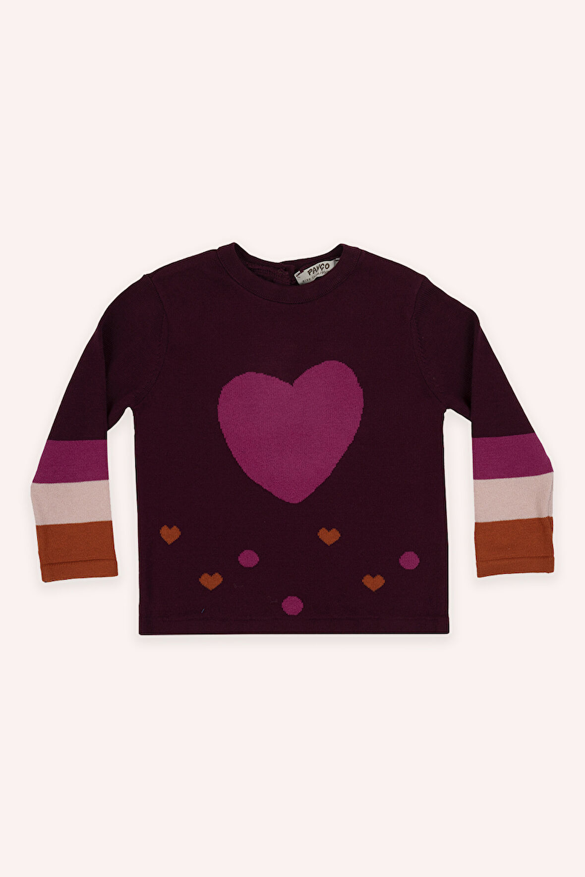Kız Çocuk Kalp Desenli Triko Kazak Bordo