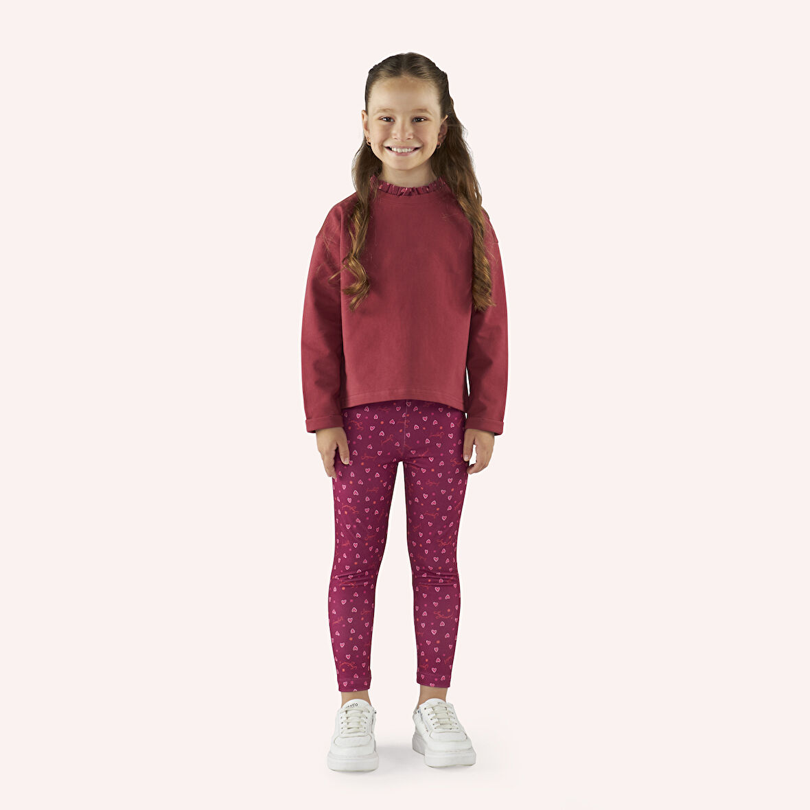 Kız Çocuk Yakası Fırfır Detaylı Sweatshirt Bordo