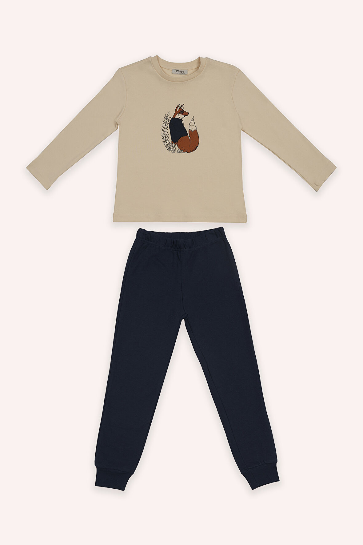 Erkek Çocuk Tilki Baskılı Pijama Takımı Bej