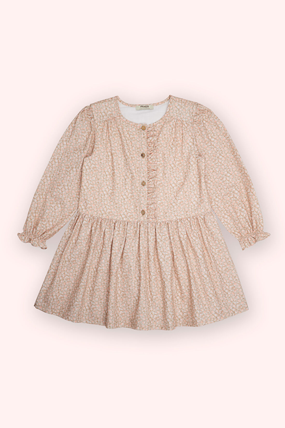 Kız Çocuk Çiçek Desenli Elbise Bej