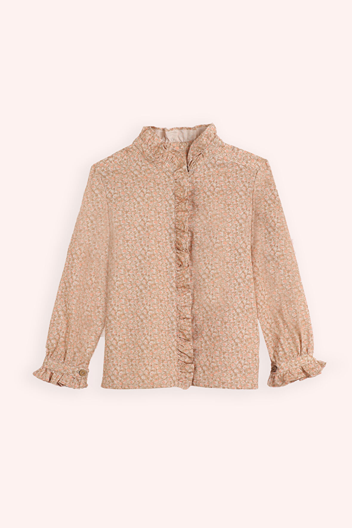 Kız Çocuk Çiçek Desenli Gömlek Bej