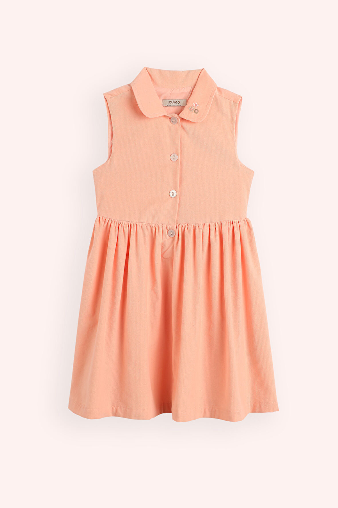 Kız Çocuk Yakalı Kadife Elbise Pudra