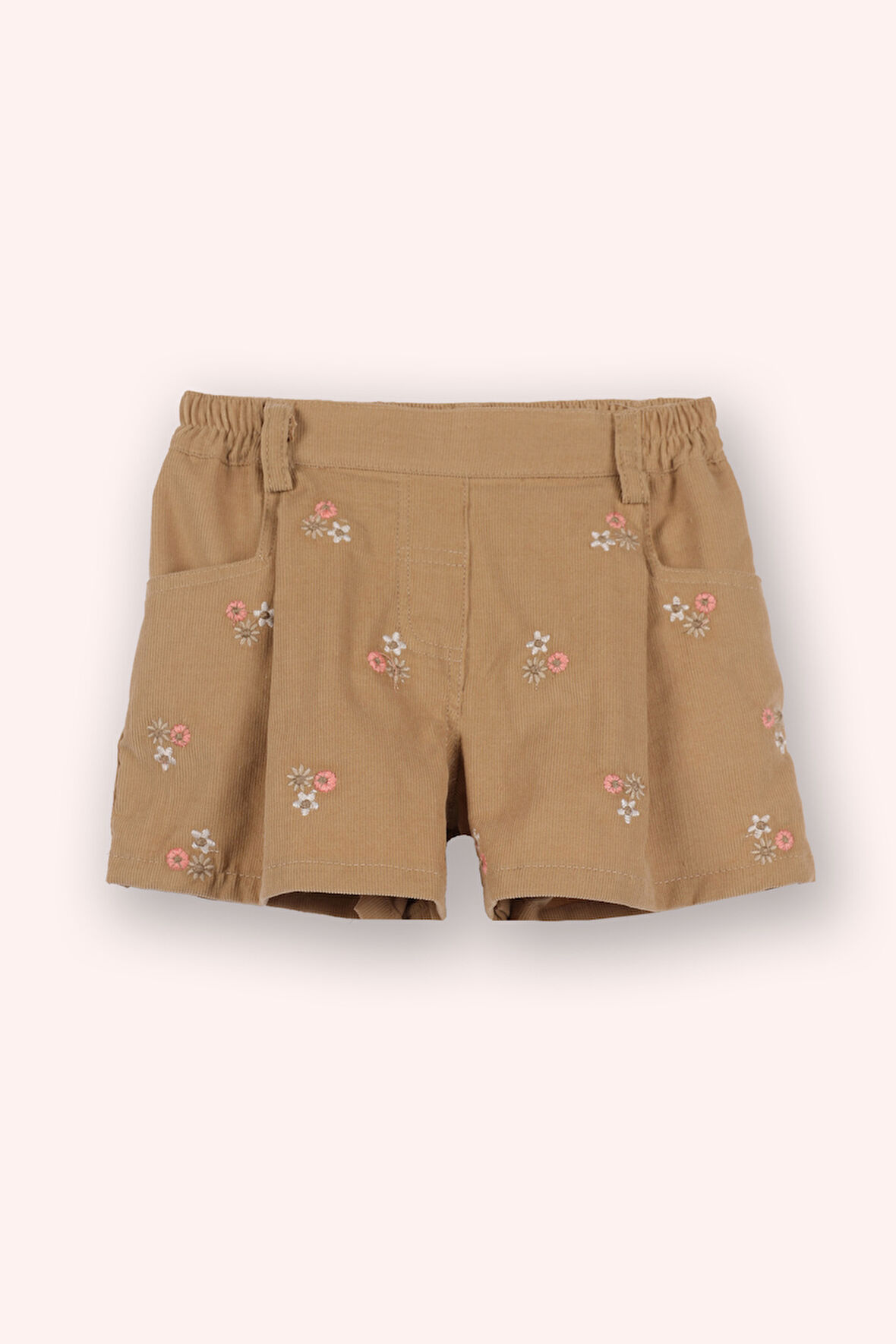Kız Çocuk Nakış Detaylı Kadife Şort Bej