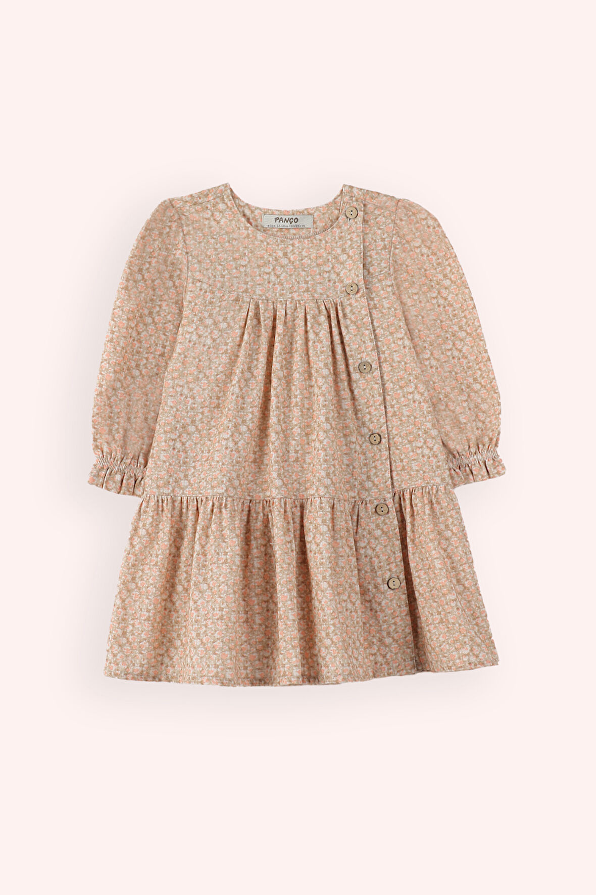 Kız Çocuk Çiçek Desenli Elbise Bej