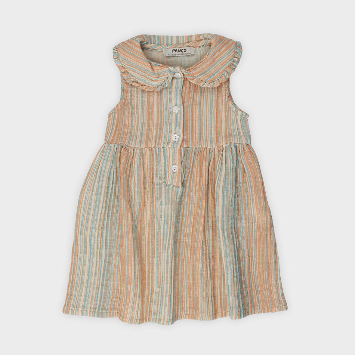 Kız Çocuk Çizgi Desenli Elbise Oranj