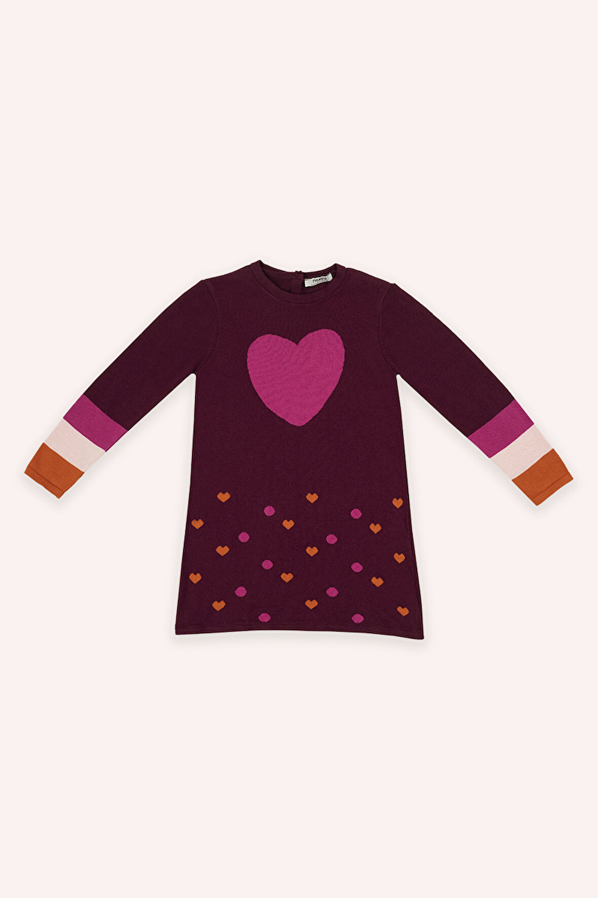 Kız Çocuk Kalp Desenli Triko Elbise Bordo