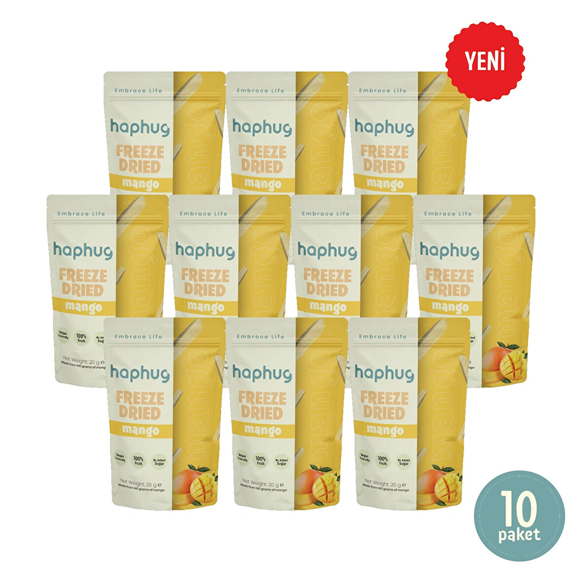 10'lu Paket Freeze Dried Mango - Dondurularak Kurutulmuş Mango 20g x 10