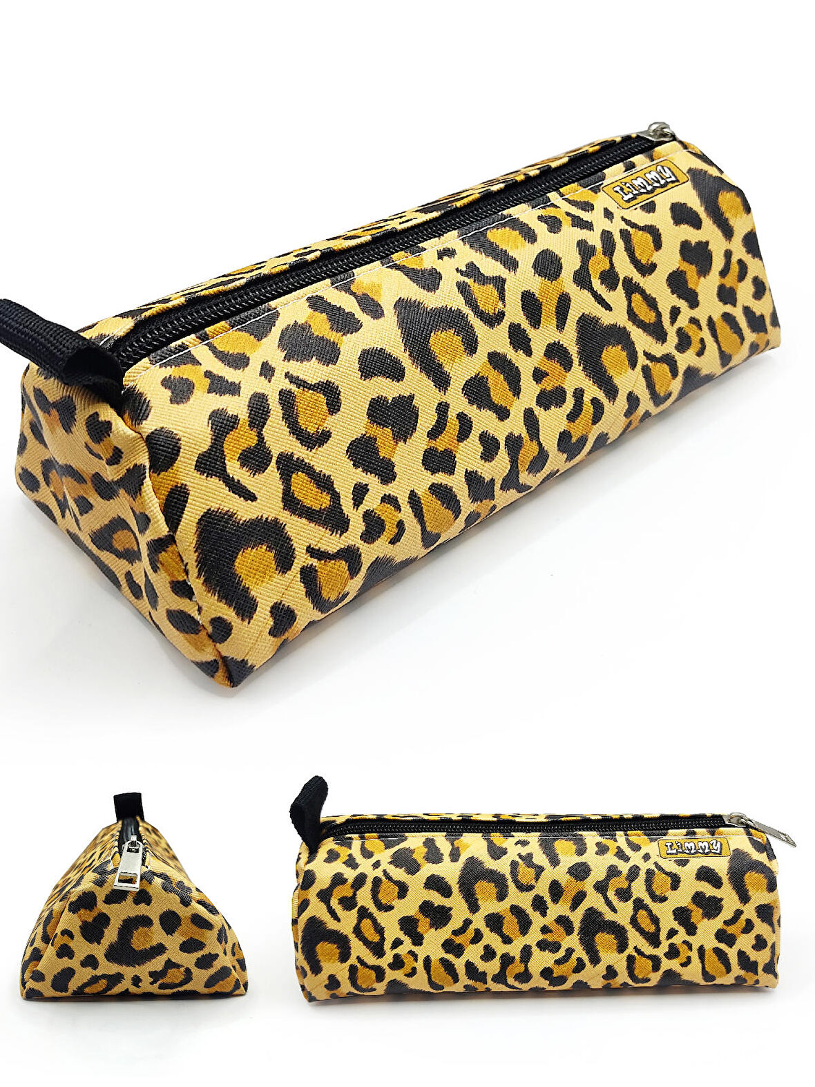 Kalem Kutusu Üçgen Leopar Desenli Kalemkutu Jumbo Vegan Deri Kalemlik