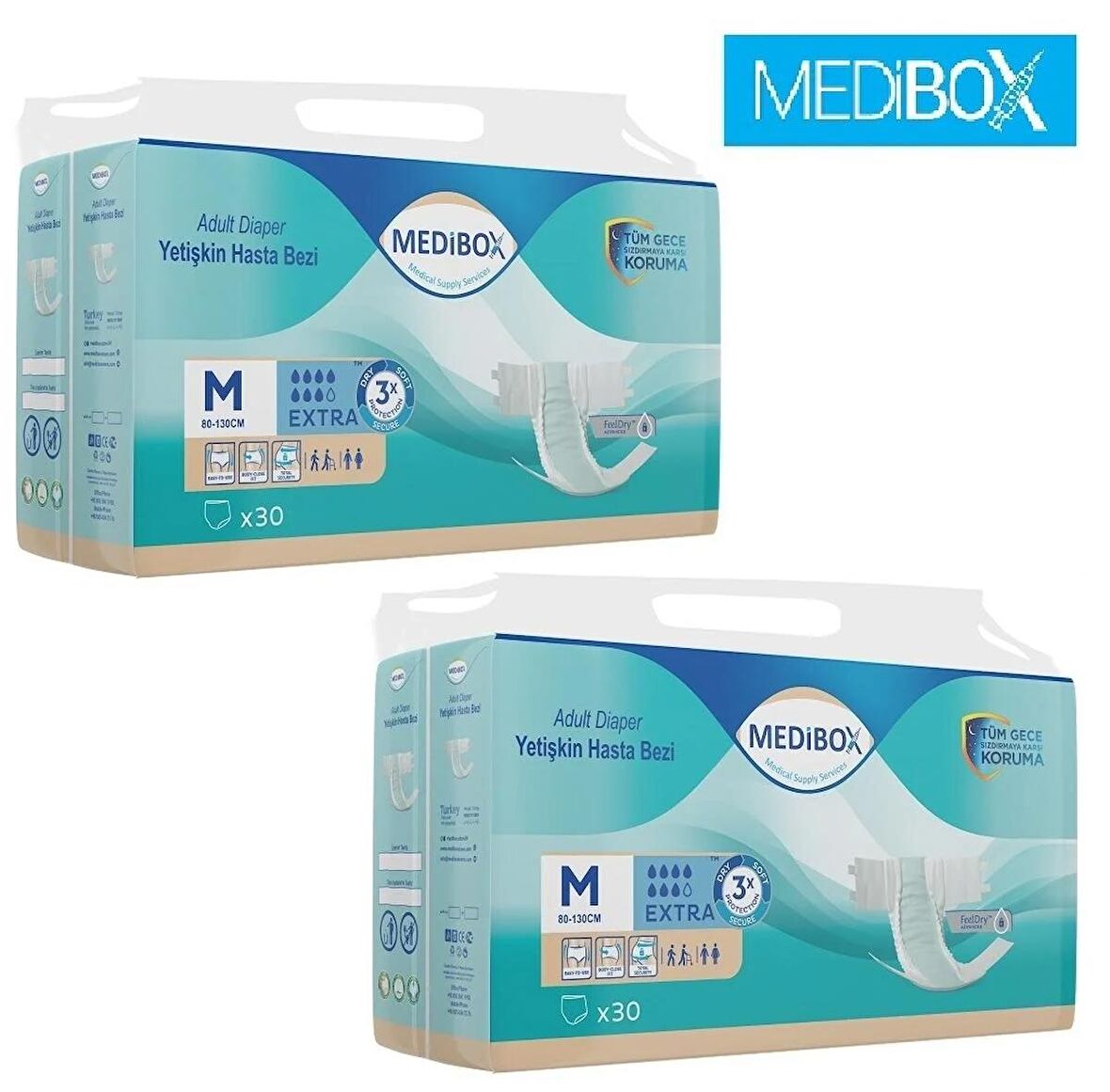 MEDIBOX Yetişkin Bel Bantlı Hasta Bezi Orta Boy Medium 60 Adet Erkek Kadın - 2 Paket