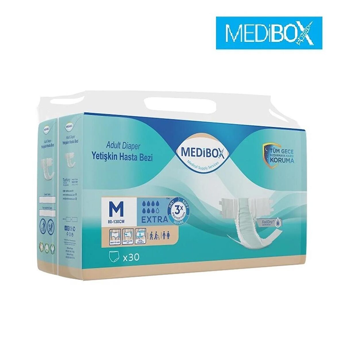 MEDIBOX Yetişkin Bel Bantlı Hasta Bezi Orta Boy Medium 30 Adet Erkek Kadın - 1 Paket