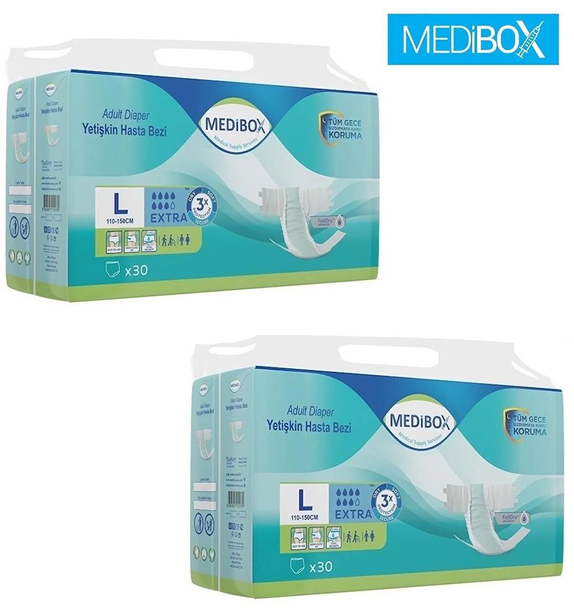 MEDIBOX Yetişkin Bel Bantlı Hasta Bezi Büyük Boy Large 60 Adet Erkek Kadın - 2 Paket