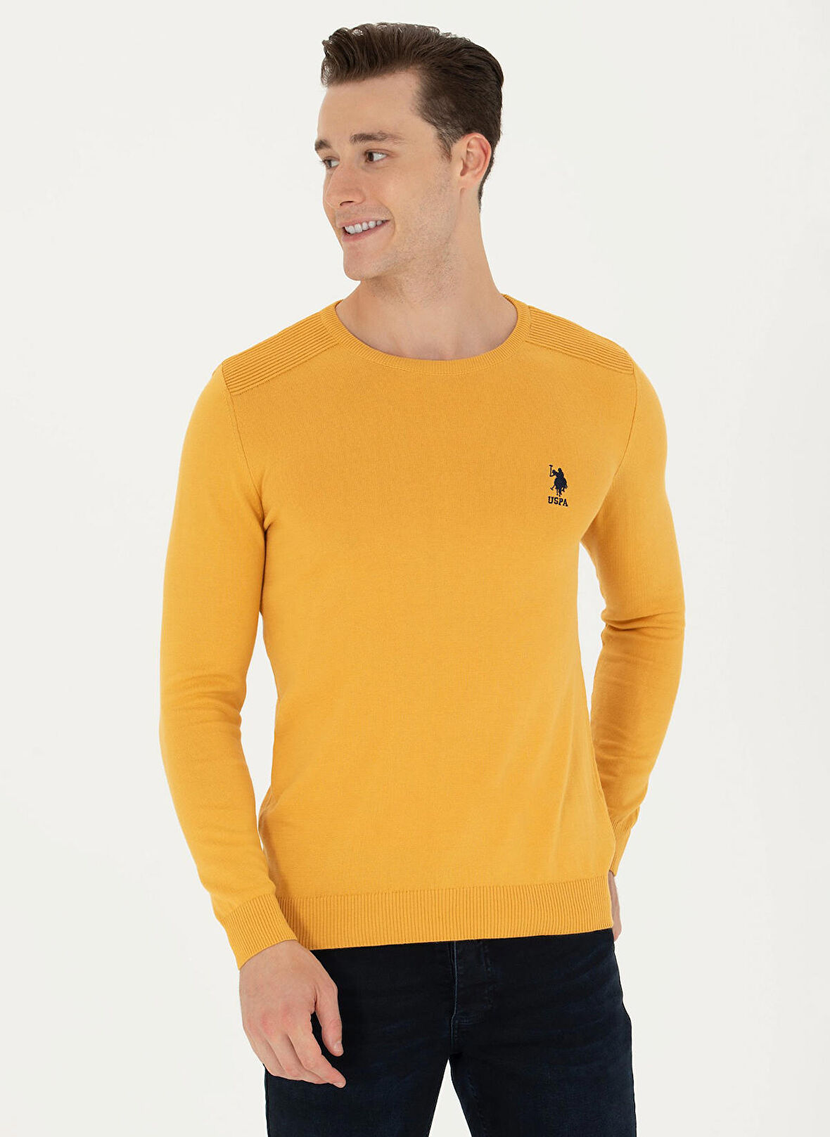 U.S. Polo Assn. Bisiklet Yaka Slim Fit Hardal Erkek Kazak TD01-BSK23