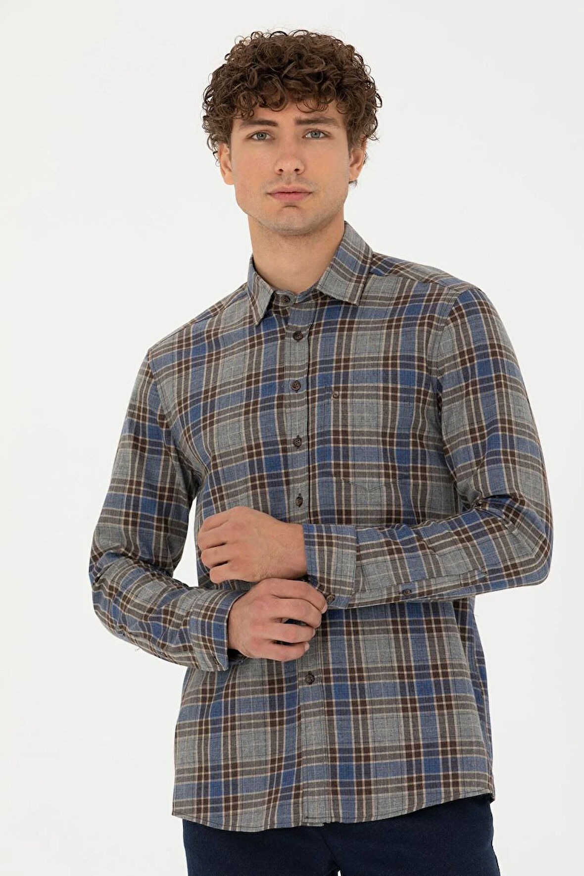 Erkek Regular Fit Uzun Kollu Gömlek - Kahverengi | XS