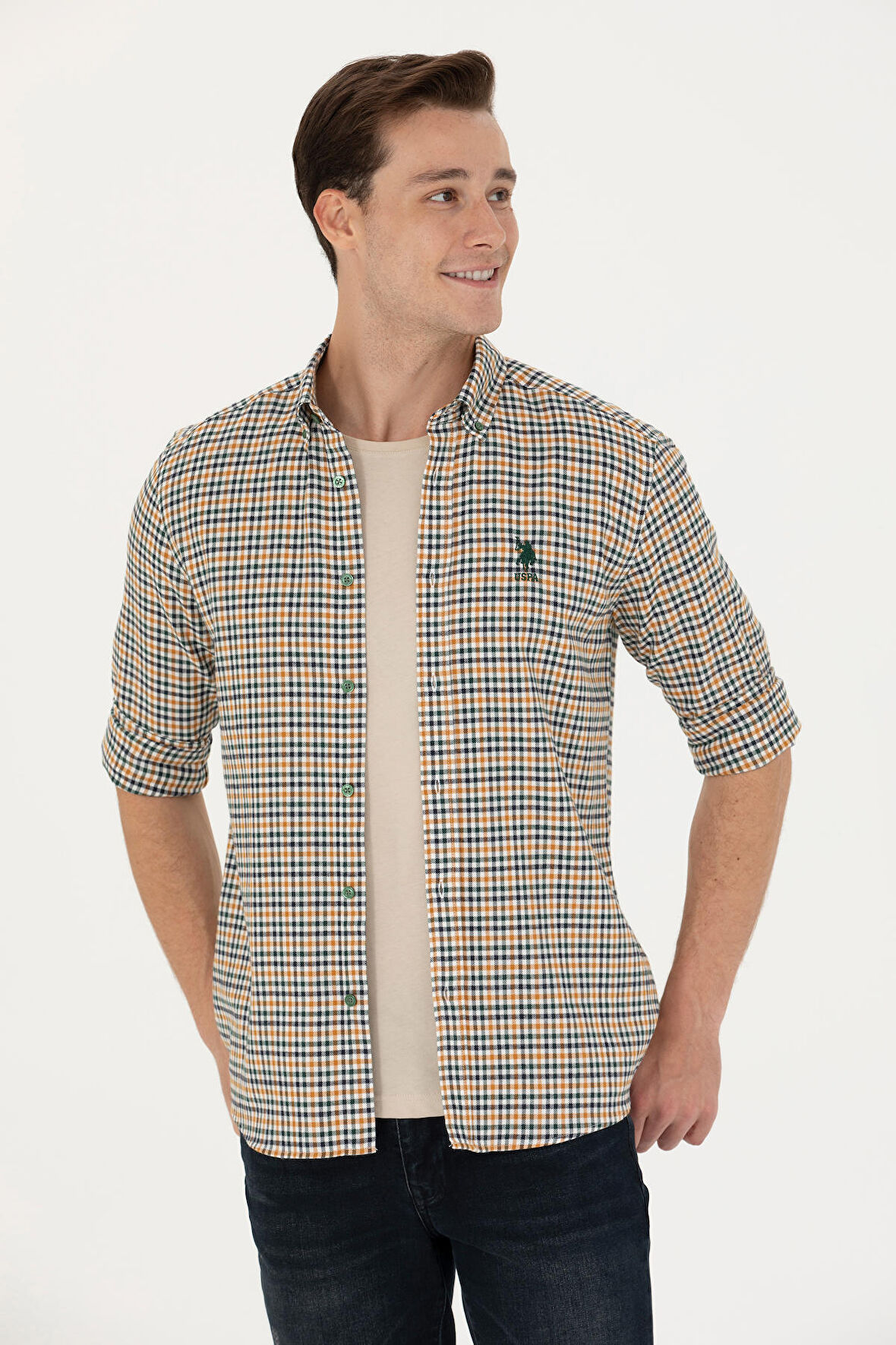 U.S. Polo Assn. Düğmeli Yaka Slim Fit Yeşil Erkek Gömlek 1687155