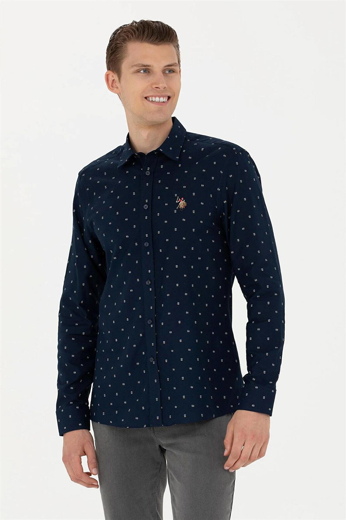 G081SZ004 1687273 AZOT U.S. Polo Assn. Erkek Gömlek Lacivert