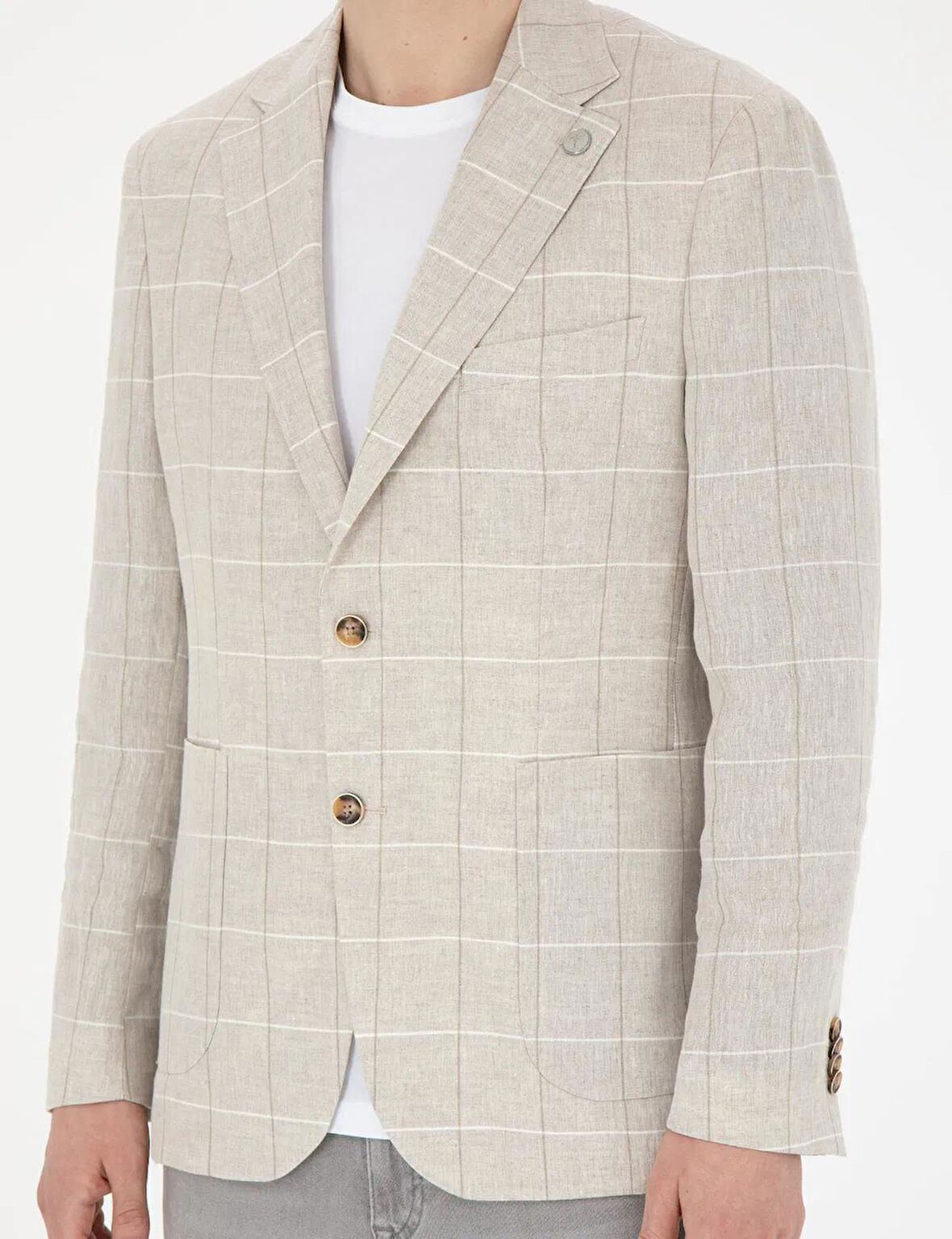 Pierre Cardin Erkek Slim Fit Keten Ekose Ceket 1853881