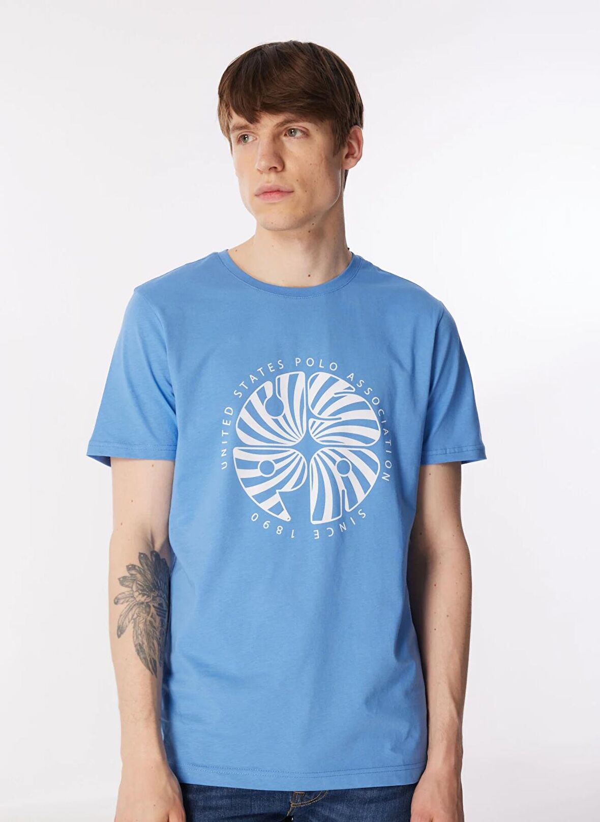 U.S. Polo Assn. Bisiklet Yaka Koyu Mavi Erkek T-Shirt DORA