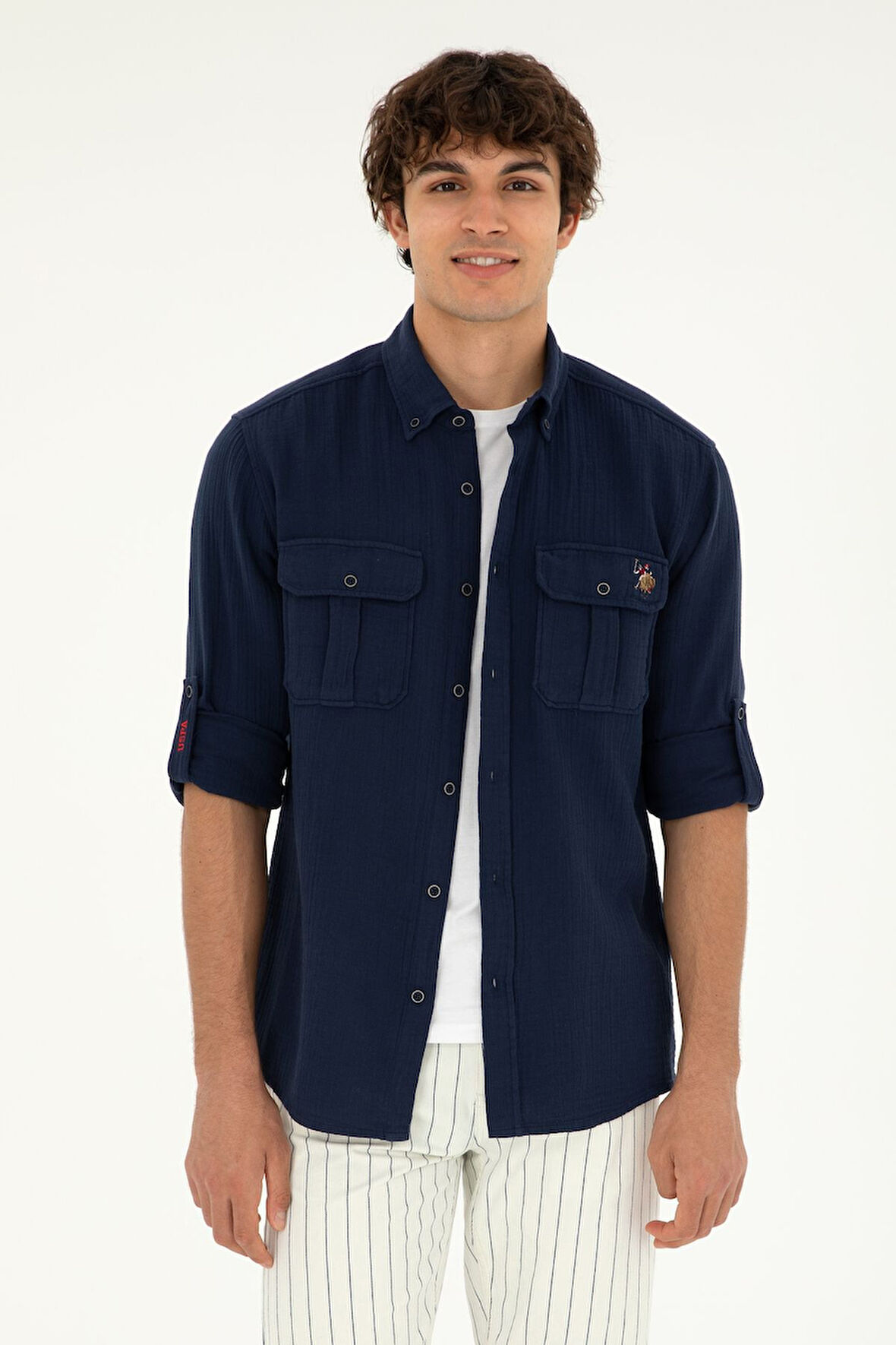 U.S. POLO ERKEK REGOLAR FİT PAMUK KETEN SPOR GÖMLEK