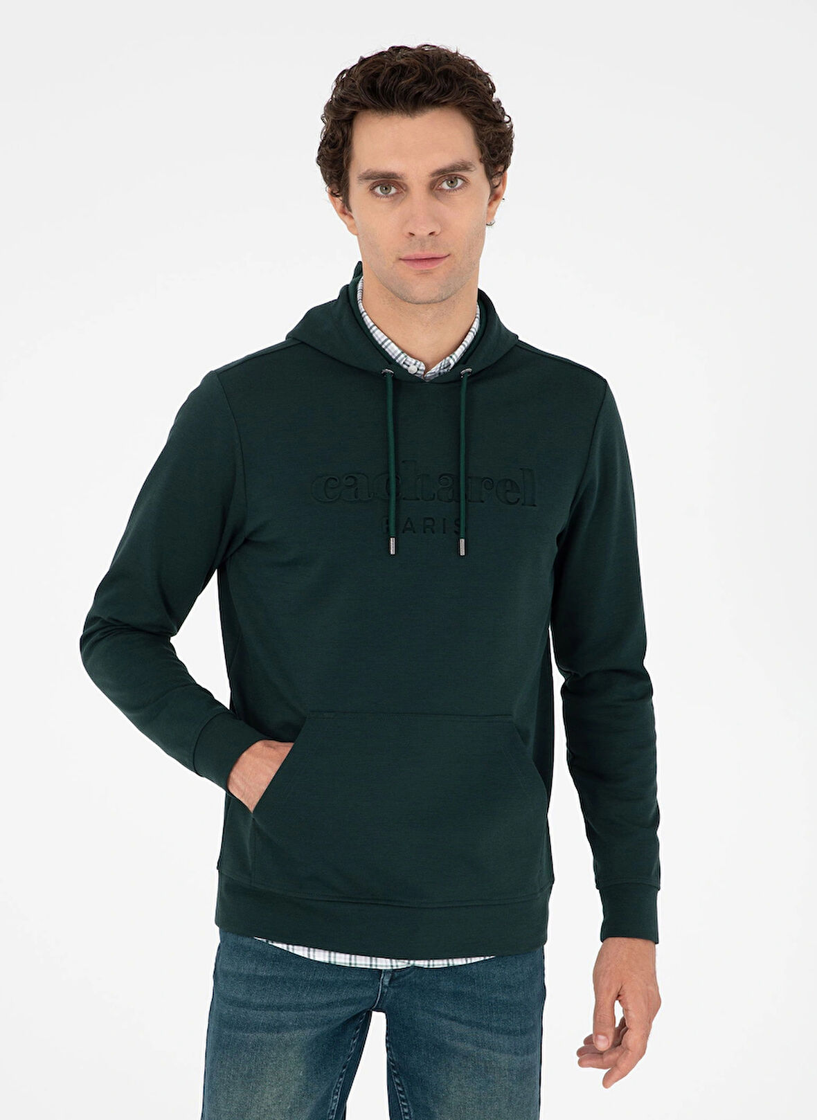 Cacharel Kapüşon Yaka Düz Zümrüt Yeşili Erkek Sweatshırt JAEN