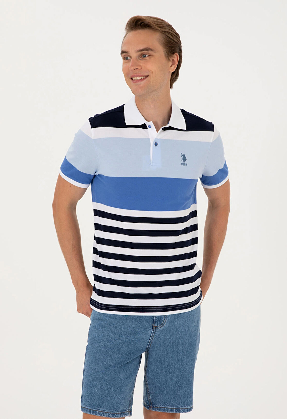 U.S. Polo Assn. Mavi Erkek Regular Fit Polo T-Shirt DMK.2105692.PELTAN.