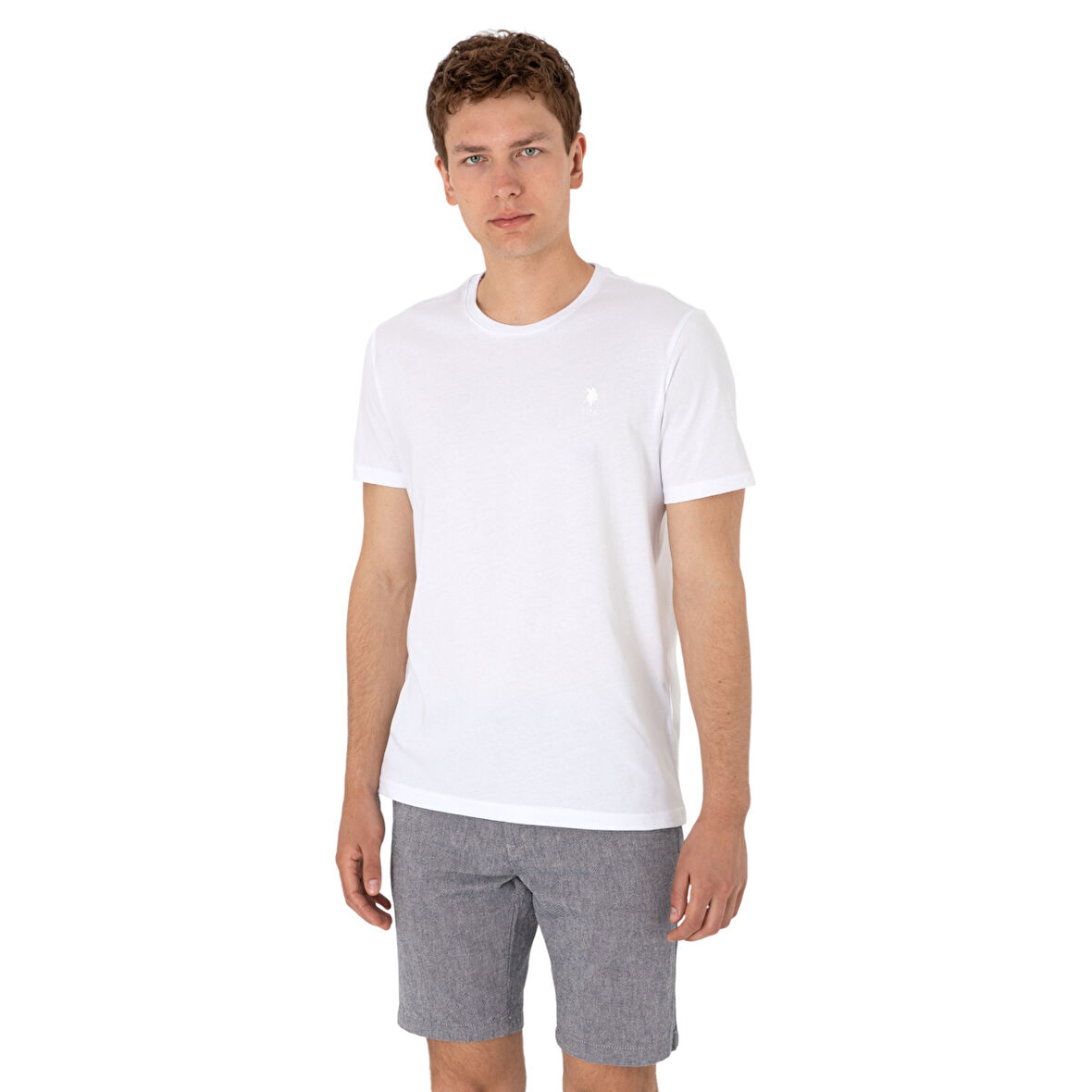 Erkek Regular Fit Bisiklet Yaka Beyaz Basic Tişört