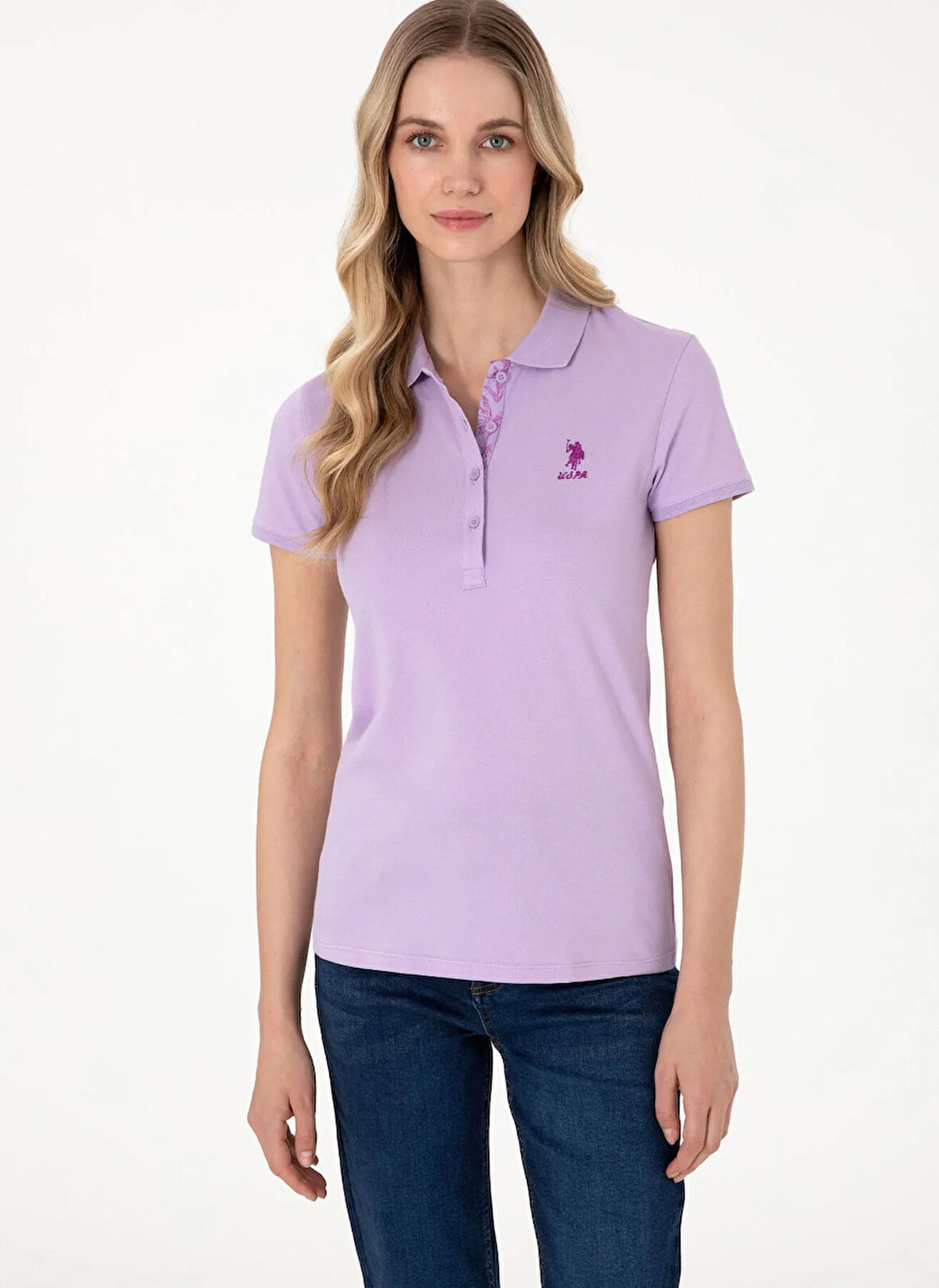 U.S. Polo Assn. Polo Yaka Lila Kadın T-Shirt TP0125