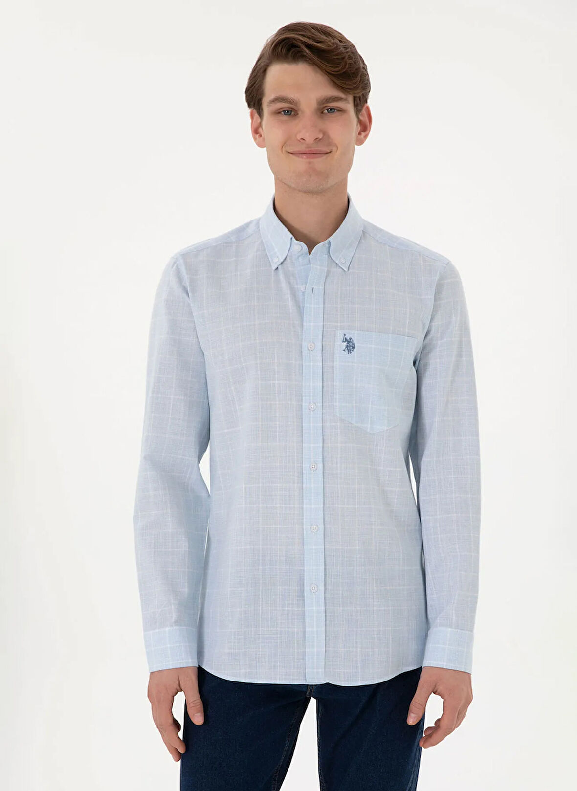 U.S. Polo Assn. Slim Fit Mavi Erkek Gömlek GIRIL