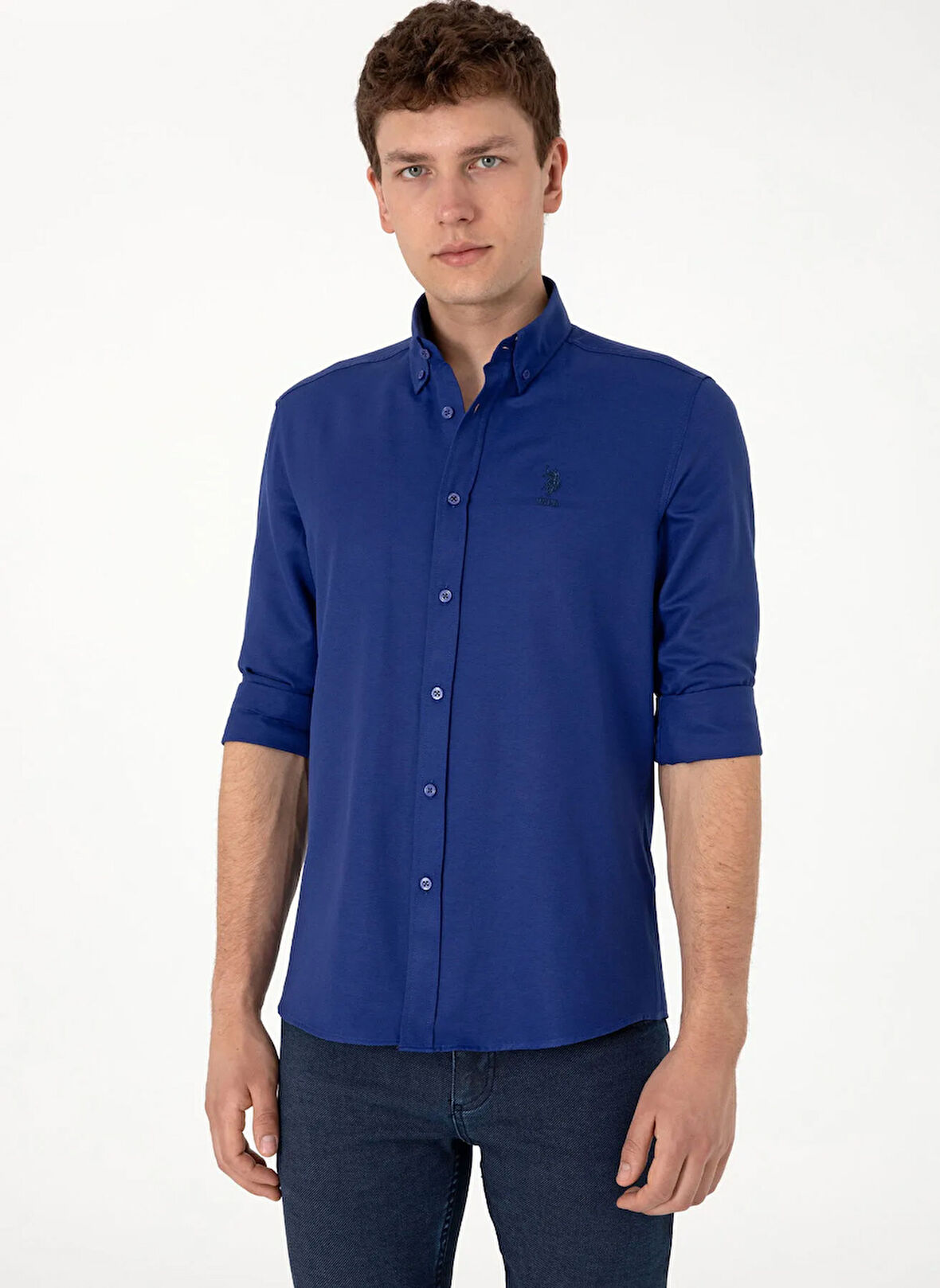 U.S. Polo Assn. Slim Fit Gömlek Yaka Mavi Erkek Gömlek GOX
