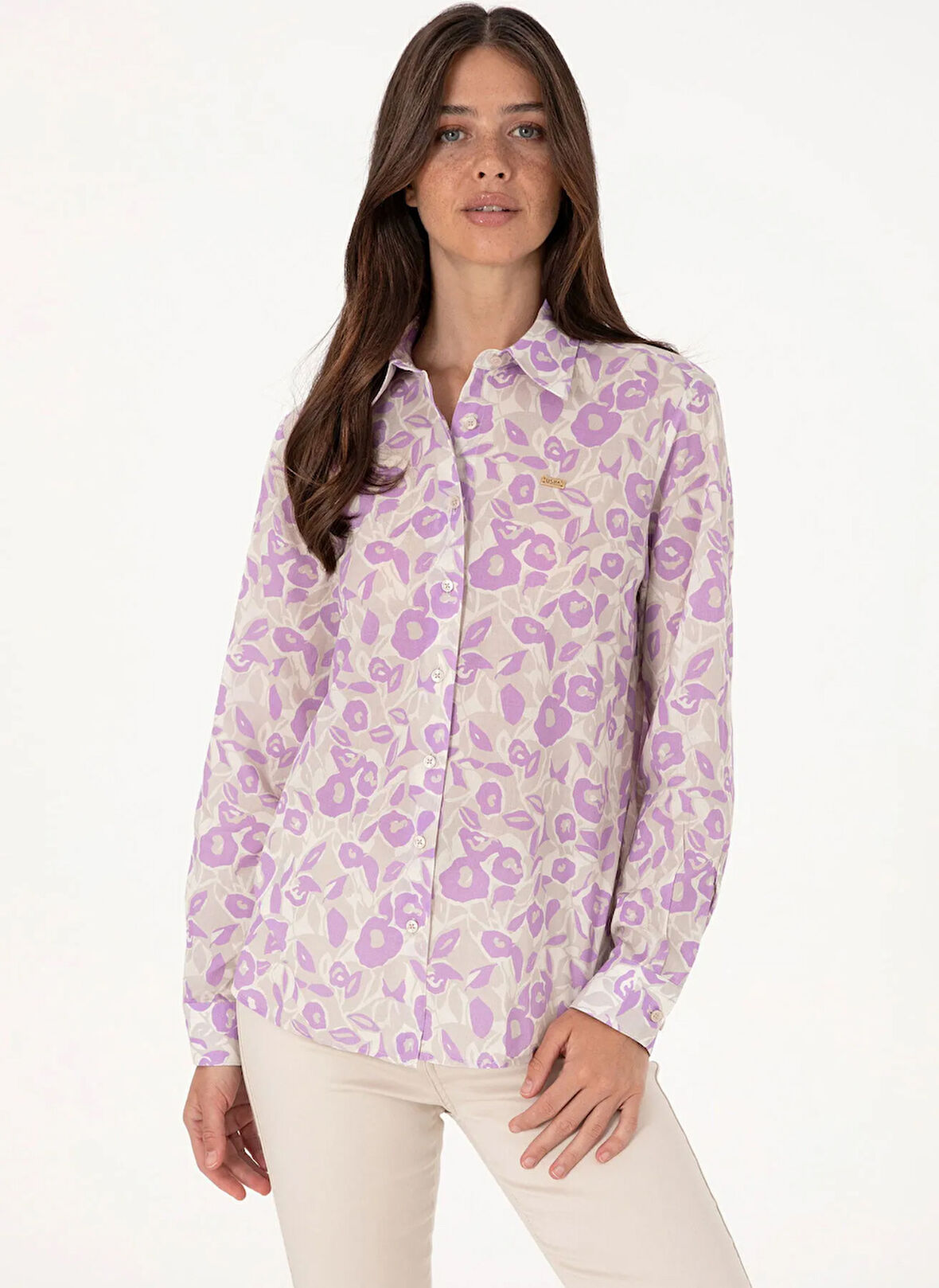 U.S. Polo Assn. Regular Fit Gömlek Yaka Lila Kadın Gömlek LAPBE