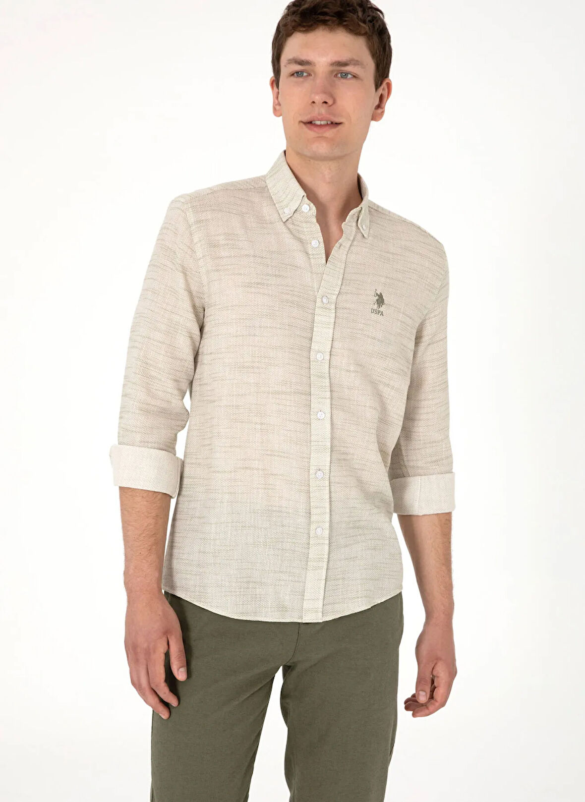 U.S. Polo Assn. Regular Fit Gömlek Yaka Yeşil Erkek Gömlek GOAST
