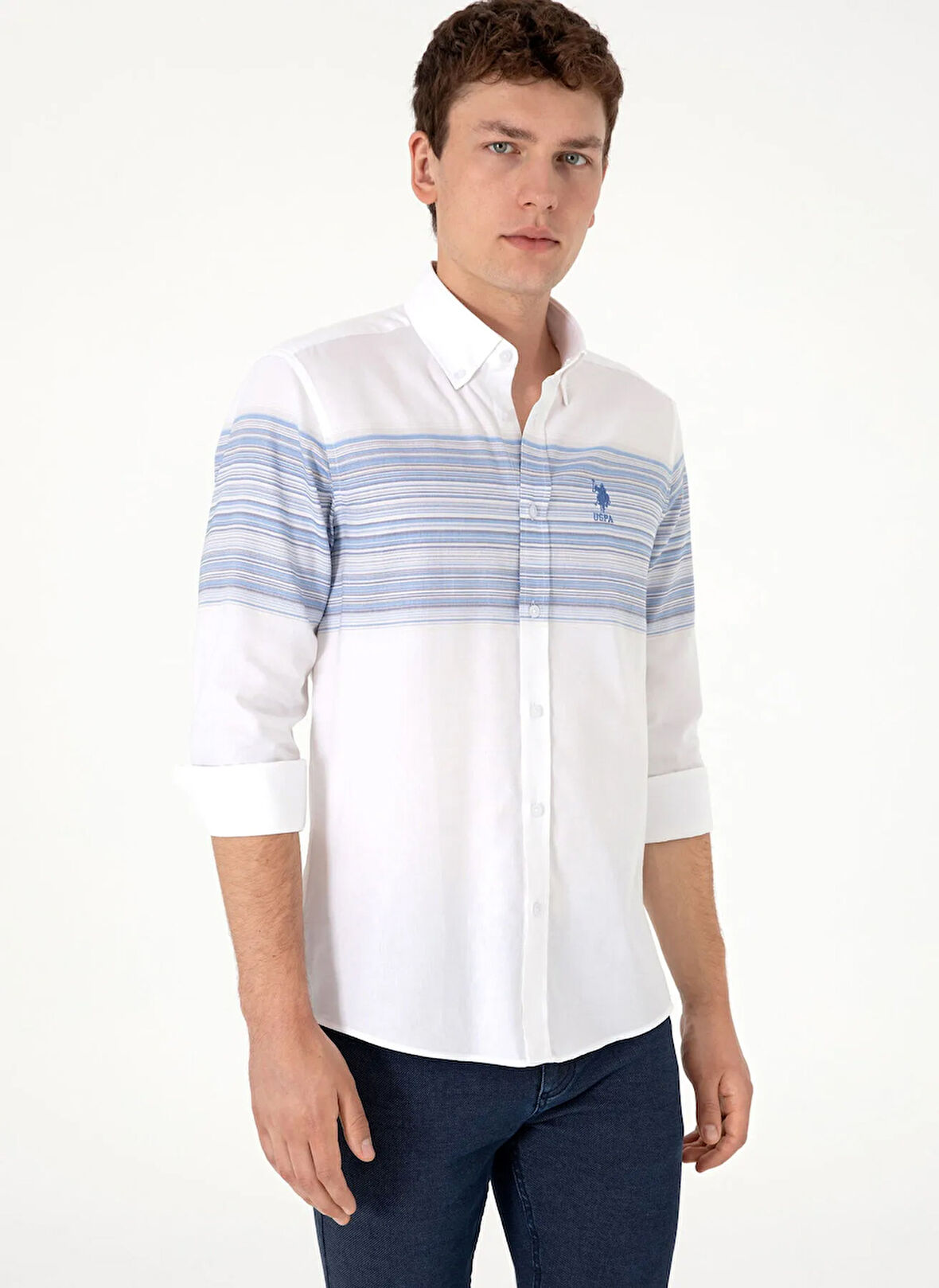 U.S. Polo Assn. Slim Fit Gömlek Yaka Mavi Erkek Gömlek GELA