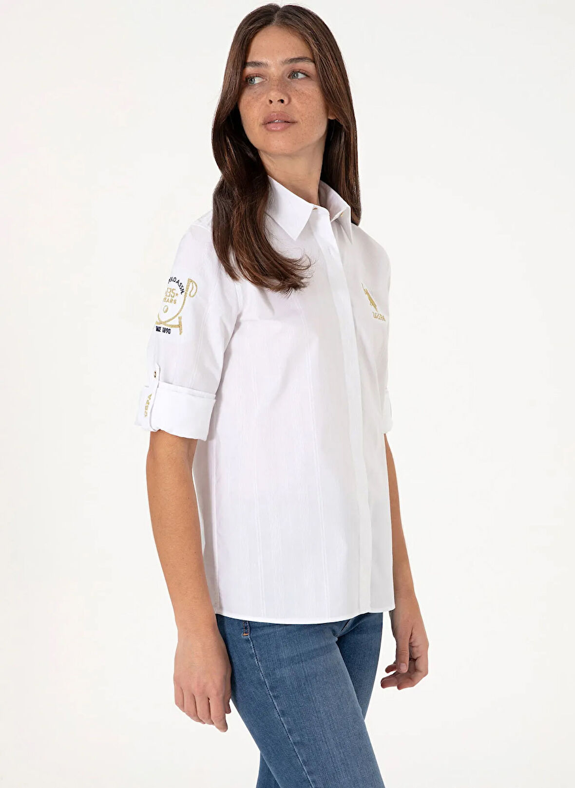 U.S. Polo Assn. Standart Gömlek Yaka Beyaz Kadın Gömlek T-COLEDA135