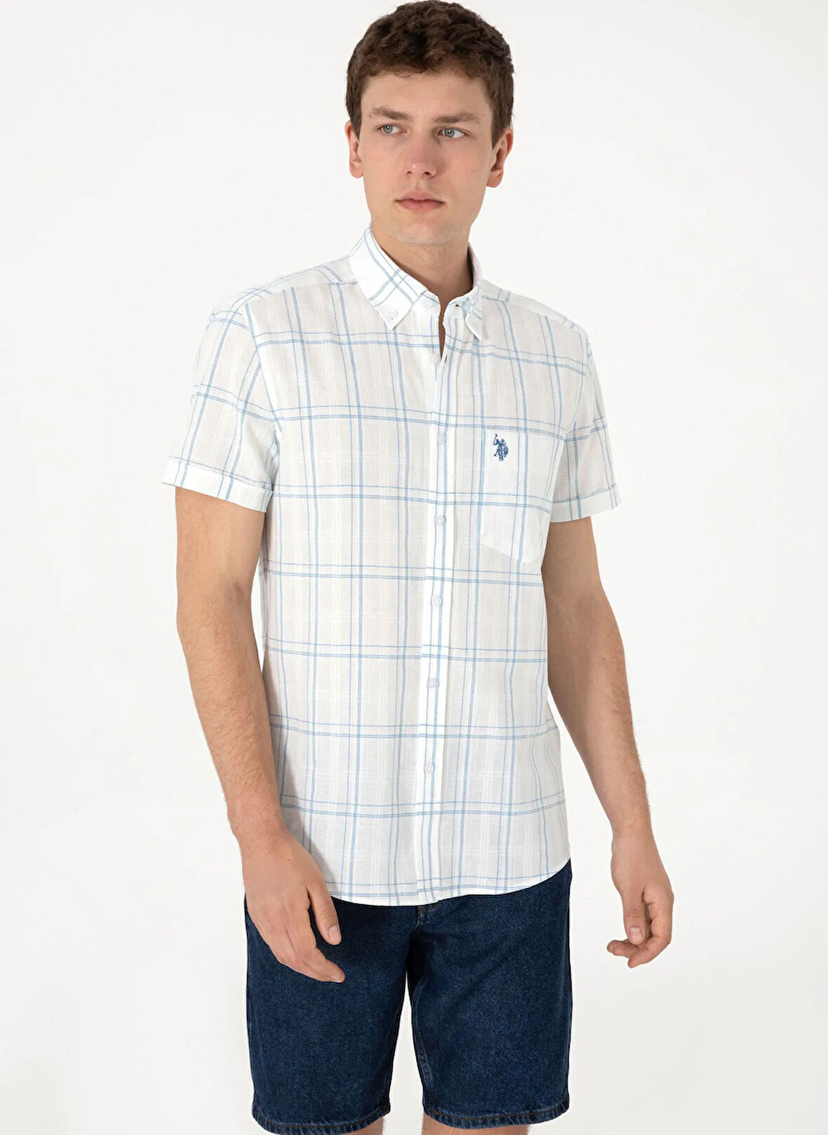 U.S. Polo Assn. Regular Fit Gömlek Yaka Mavi Erkek Gömlek GAHIN