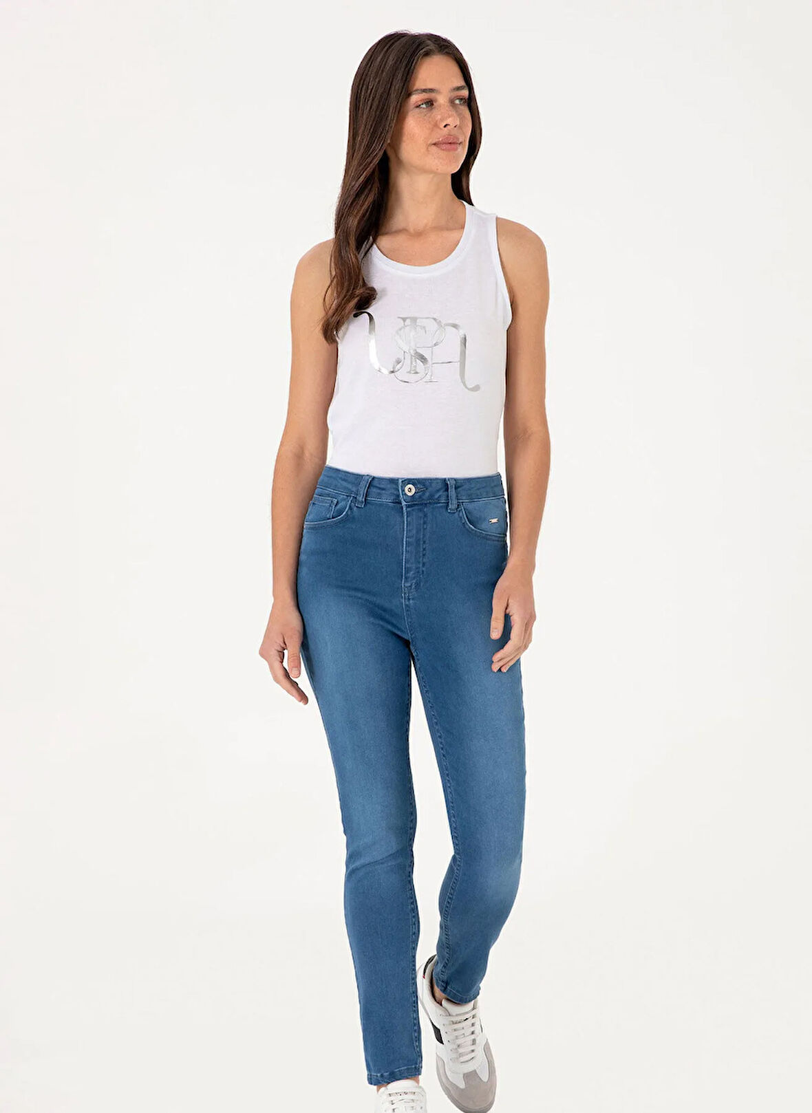 U.S. Polo Assn. Yüksek Bel Dar Paça Skinny Fit Açık İndigo Kadın Denim Pantolon TORYA25Y-LIGHT