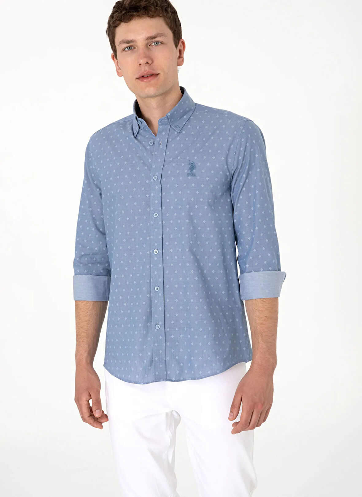 U.S. Polo Assn. Slim Fit Gömlek Yaka Mavi Erkek Gömlek BORD