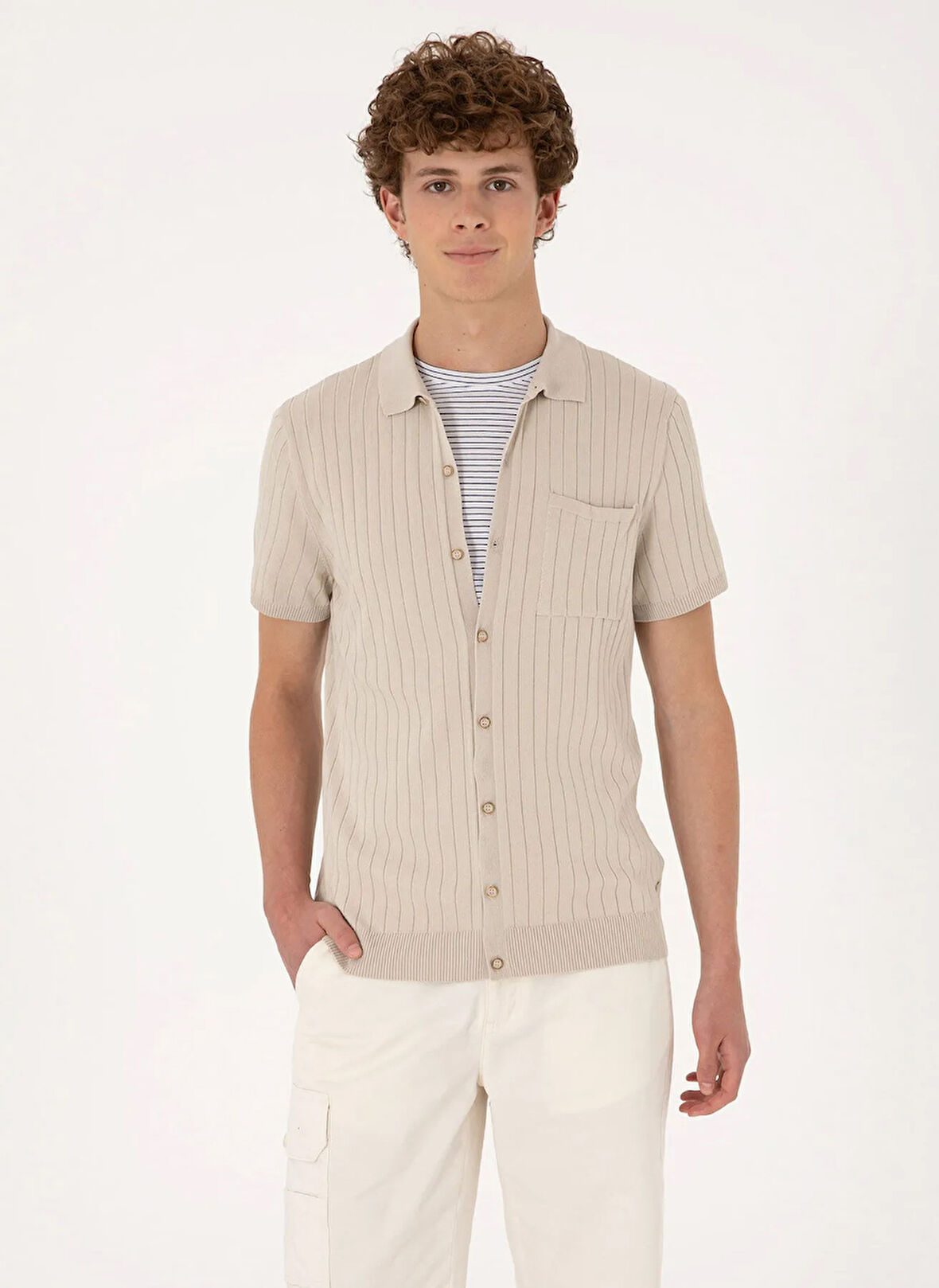 U.S. Polo Assn. Polo Yaka Slim Fit Gri Erkek Kazak IVAN