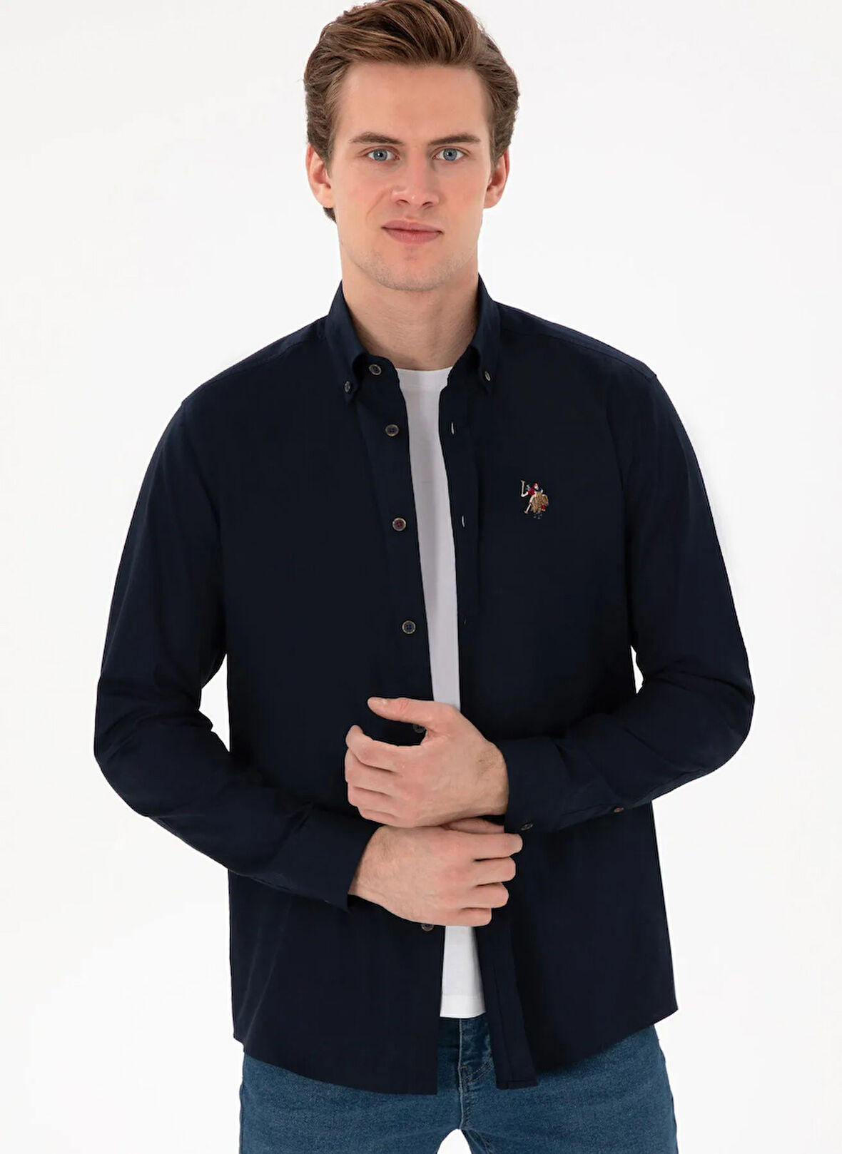 U.S. Polo Assn. Regular Fit Gömlek Yaka Lacivert Erkek Gömlek CEDCOLORREG