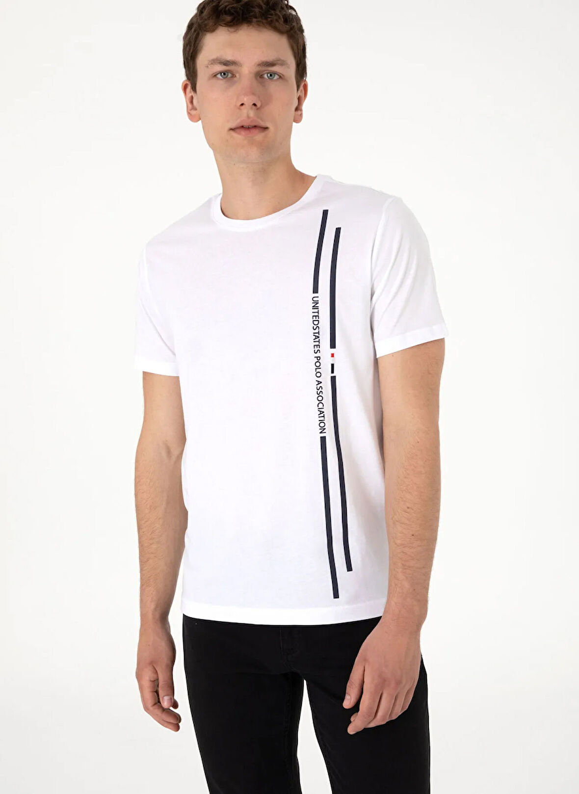 U.S. Polo Assn. Bisiklet Yaka Beyaz Erkek T-Shirt LIONEL