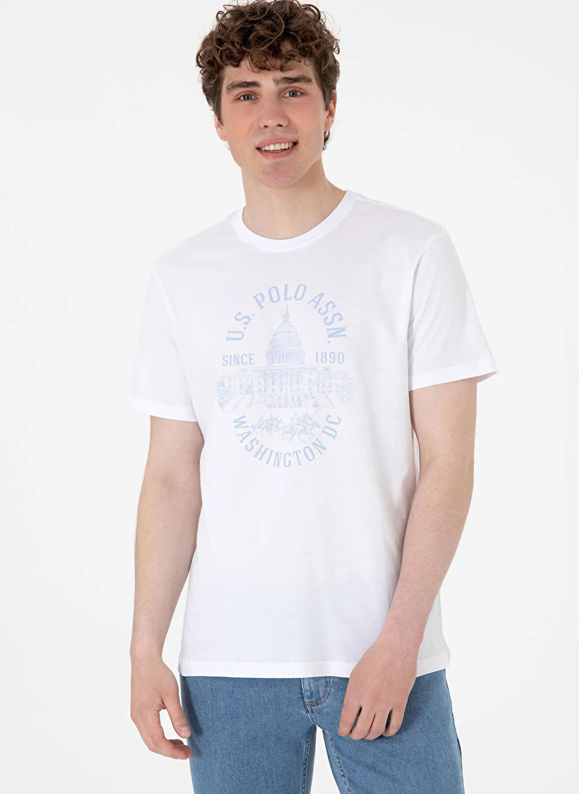 U.S. Polo Assn. Bisiklet Yaka Beyaz Erkek T-Shirt WAHING